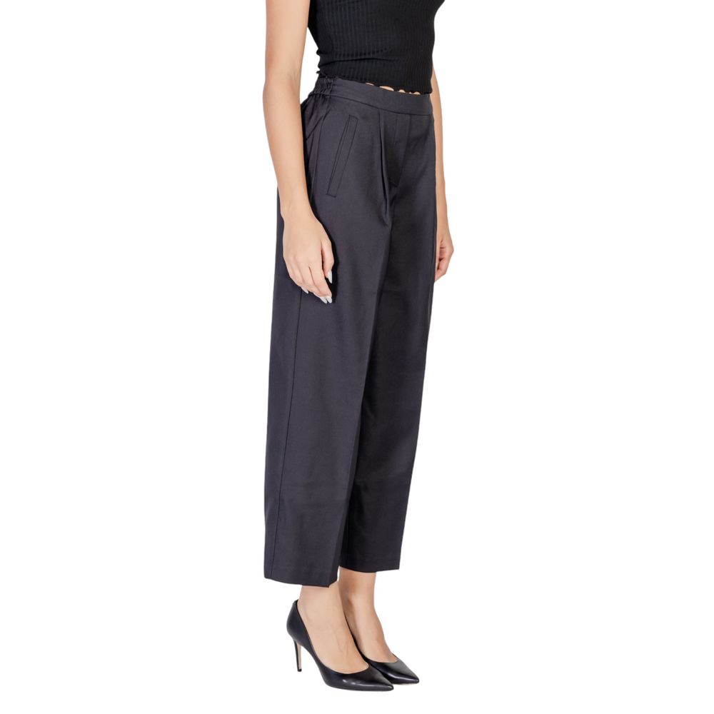 ICHI Black Polyester Casual Pants | Regal Royce