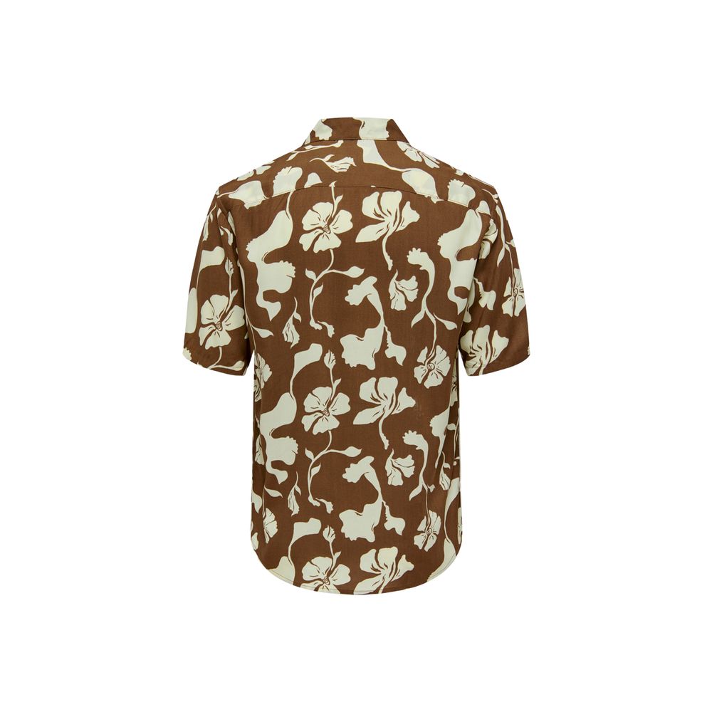 Only & Sons Brown Viscose Shortsleeve Shirt | Regal Royce
