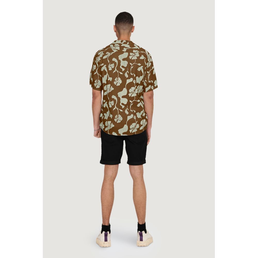 Only & Sons Brown Viscose Shortsleeve Shirt | Regal Royce