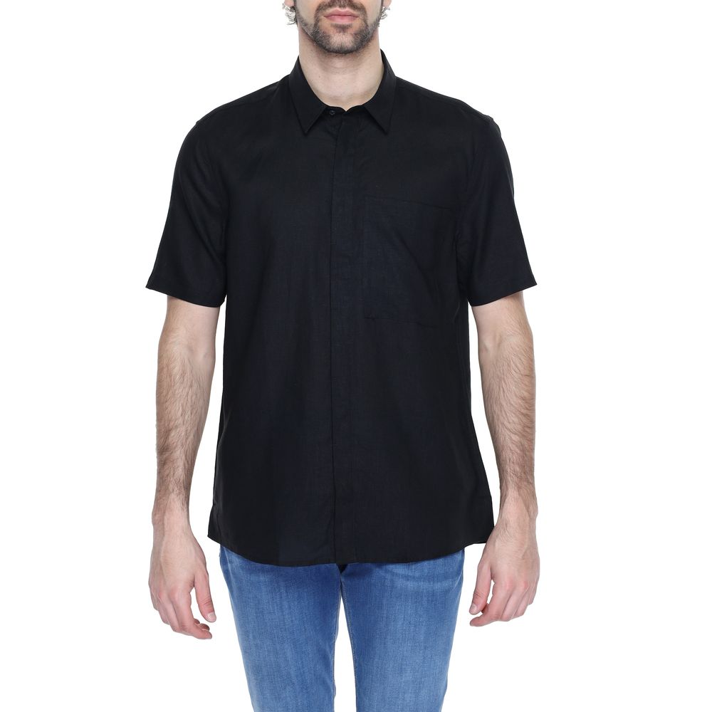 Antony Morato Black Linen Shortsleeve Shirt | Regal Royce