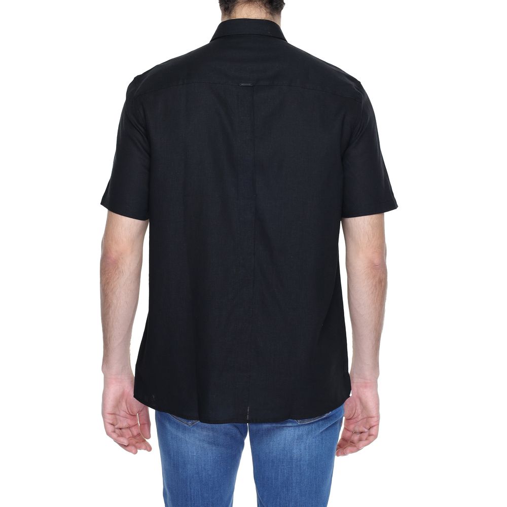 Antony Morato Black Linen Shortsleeve Shirt | Regal Royce
