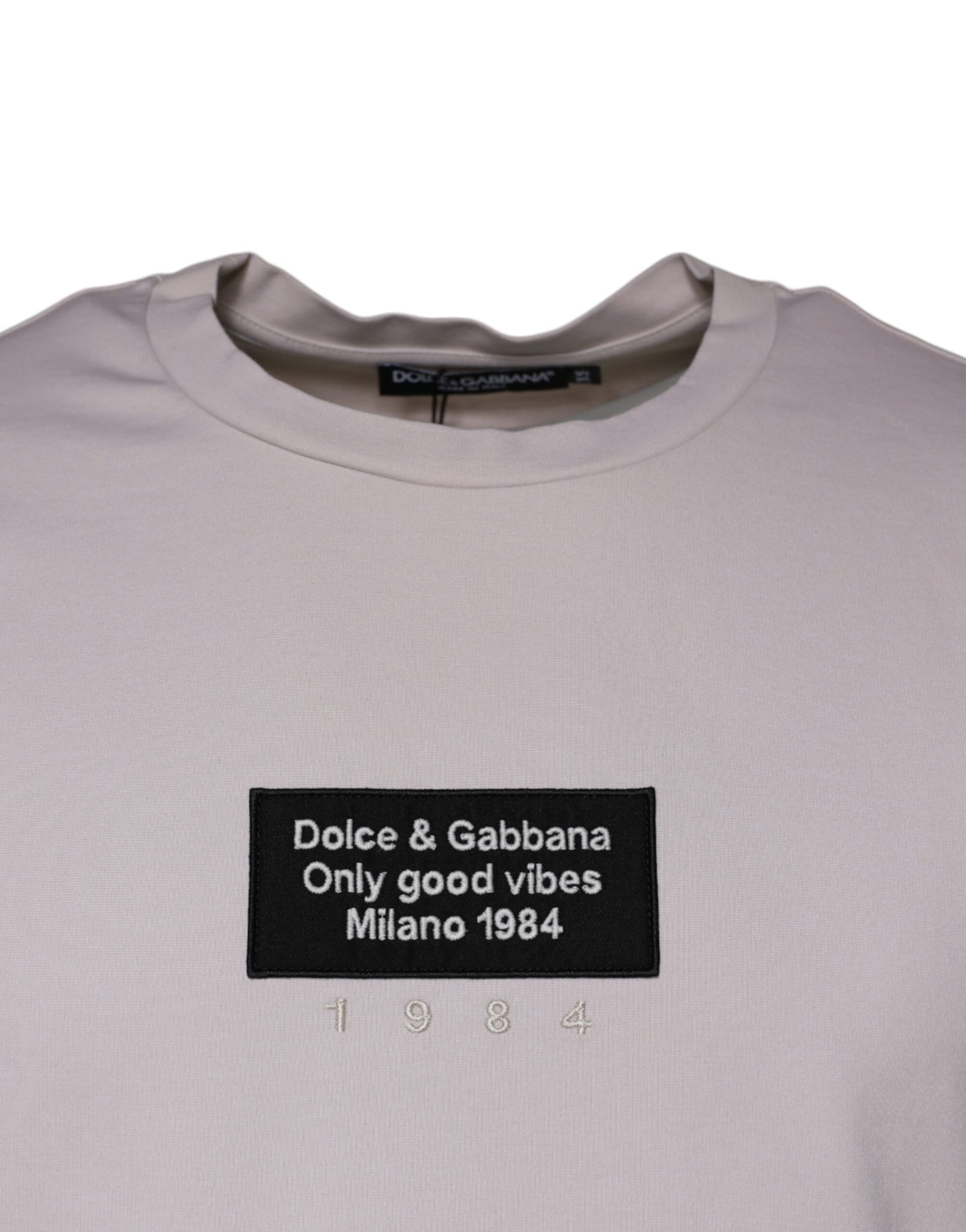 Dolce & Gabbana Beige Logo Cotton Blend Crew Neck T-shirt | Regal Royce