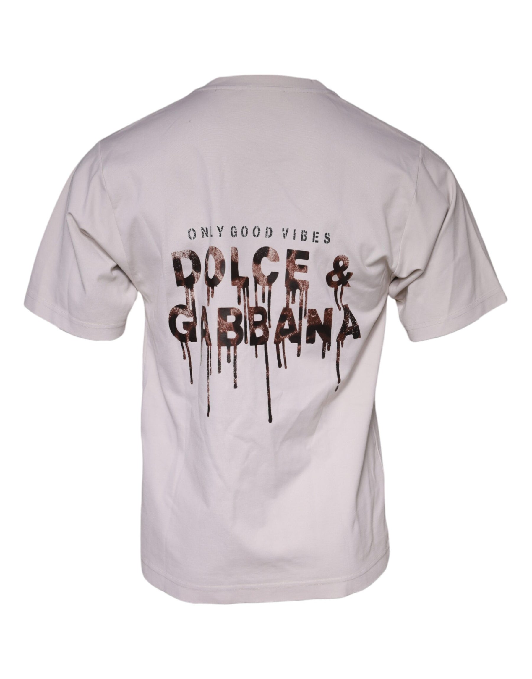 Dolce & Gabbana Beige Logo Cotton Blend Crew Neck T-shirt | Regal Royce