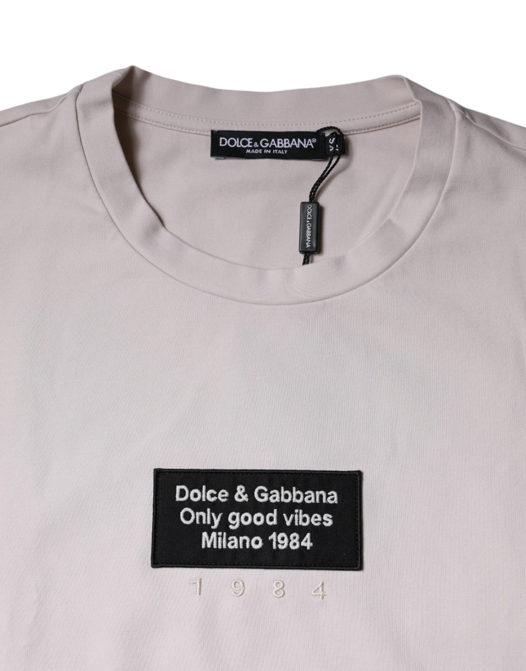 Dolce & Gabbana Beige Logo Cotton Blend Crew Neck T-shirt | Regal Royce