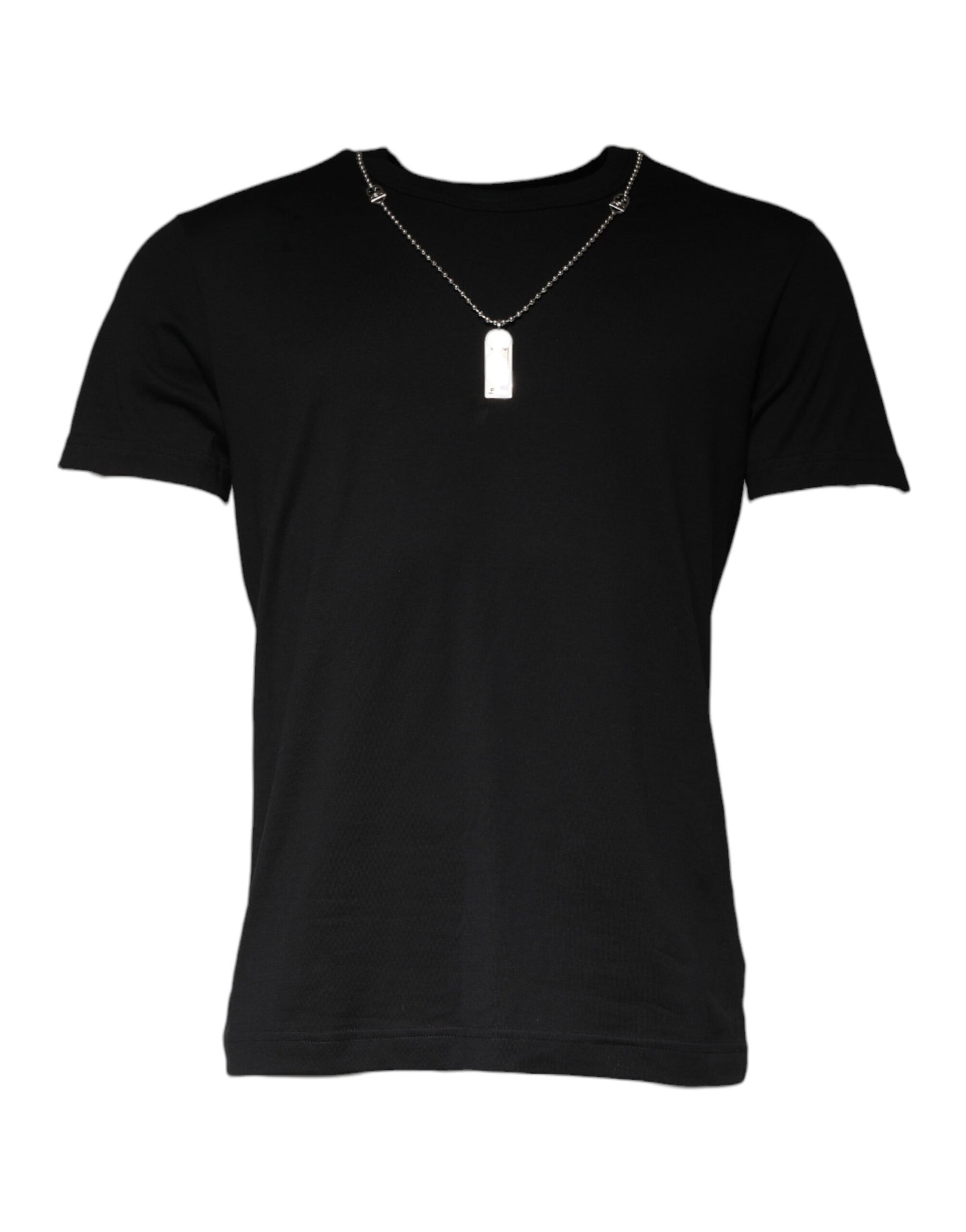 Dolce & Gabbana Black Cotton Necklace Embellished T-shirt | Regal Royce