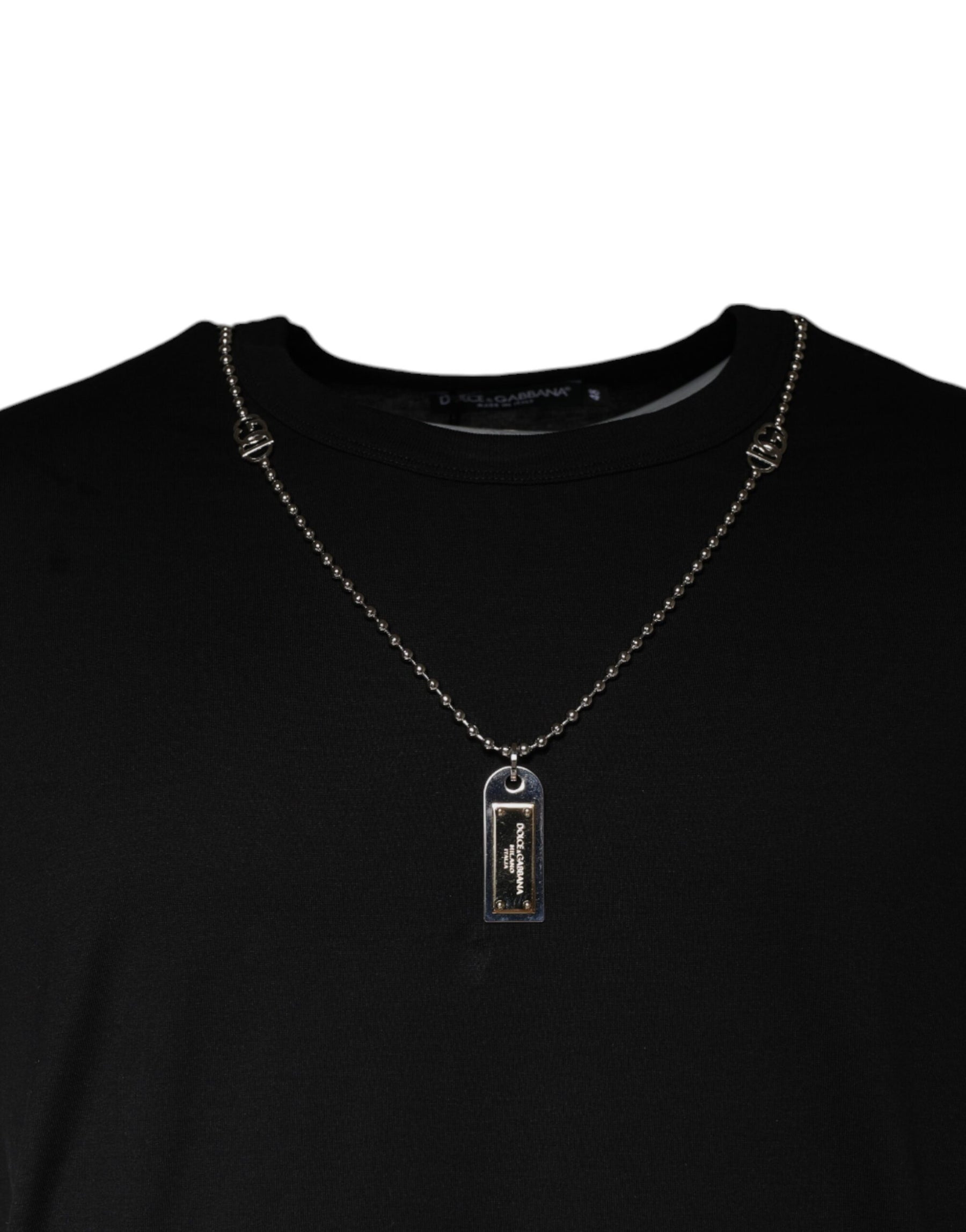 Dolce & Gabbana Black Cotton Necklace Embellished T-shirt | Regal Royce