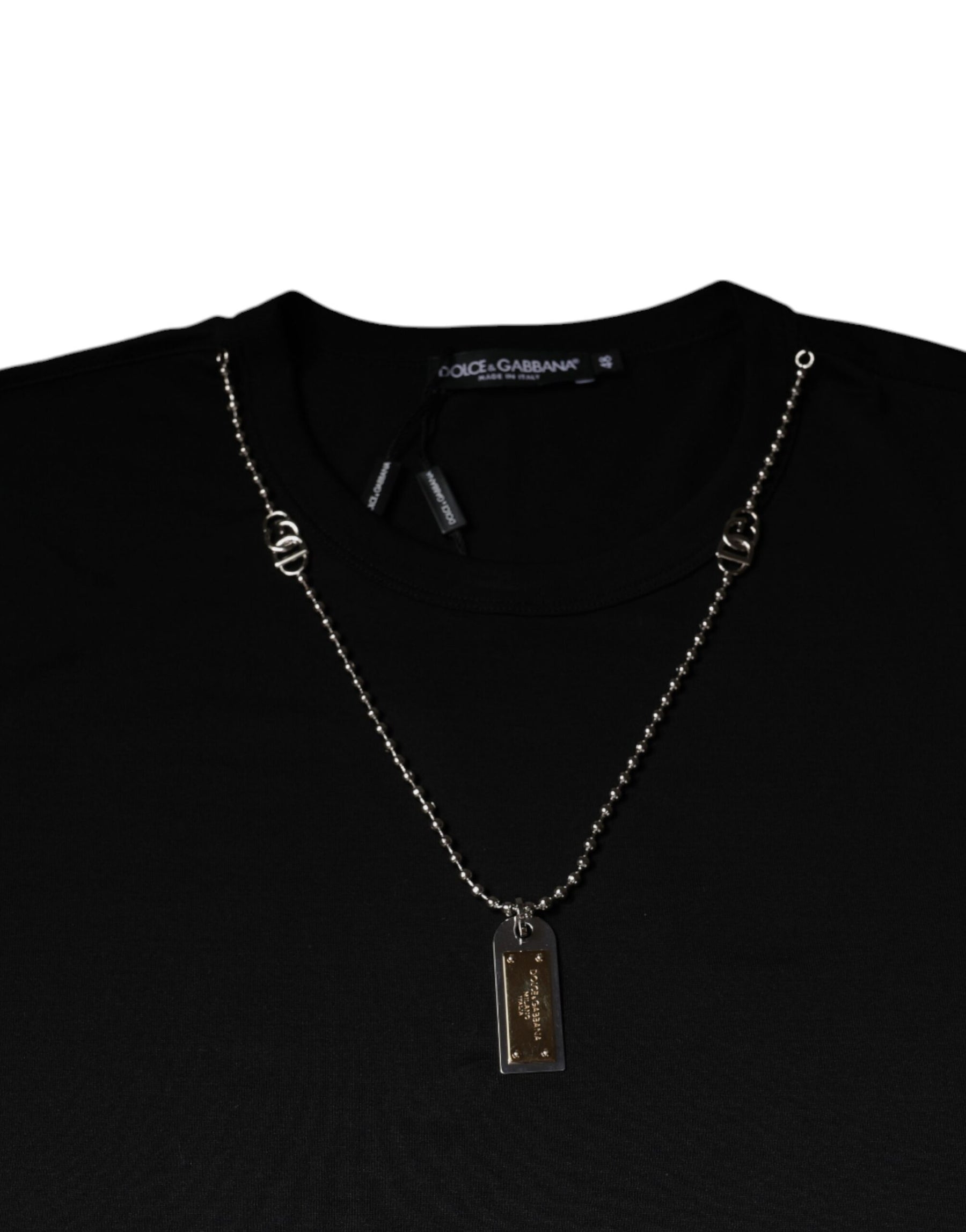 Dolce & Gabbana Black Cotton Necklace Embellished T-shirt | Regal Royce