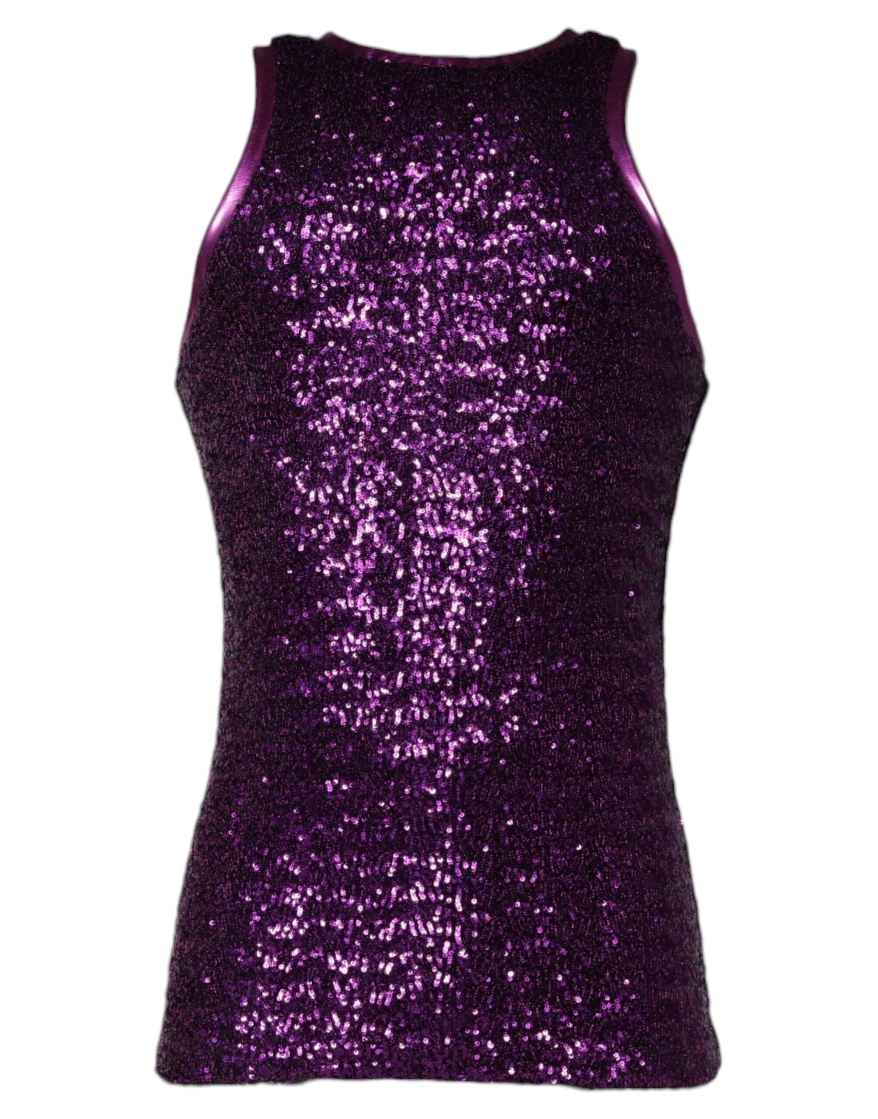 Dolce & Gabbana Purple Sequin Round Neck Sleeveless T-shirt | Regal Royce