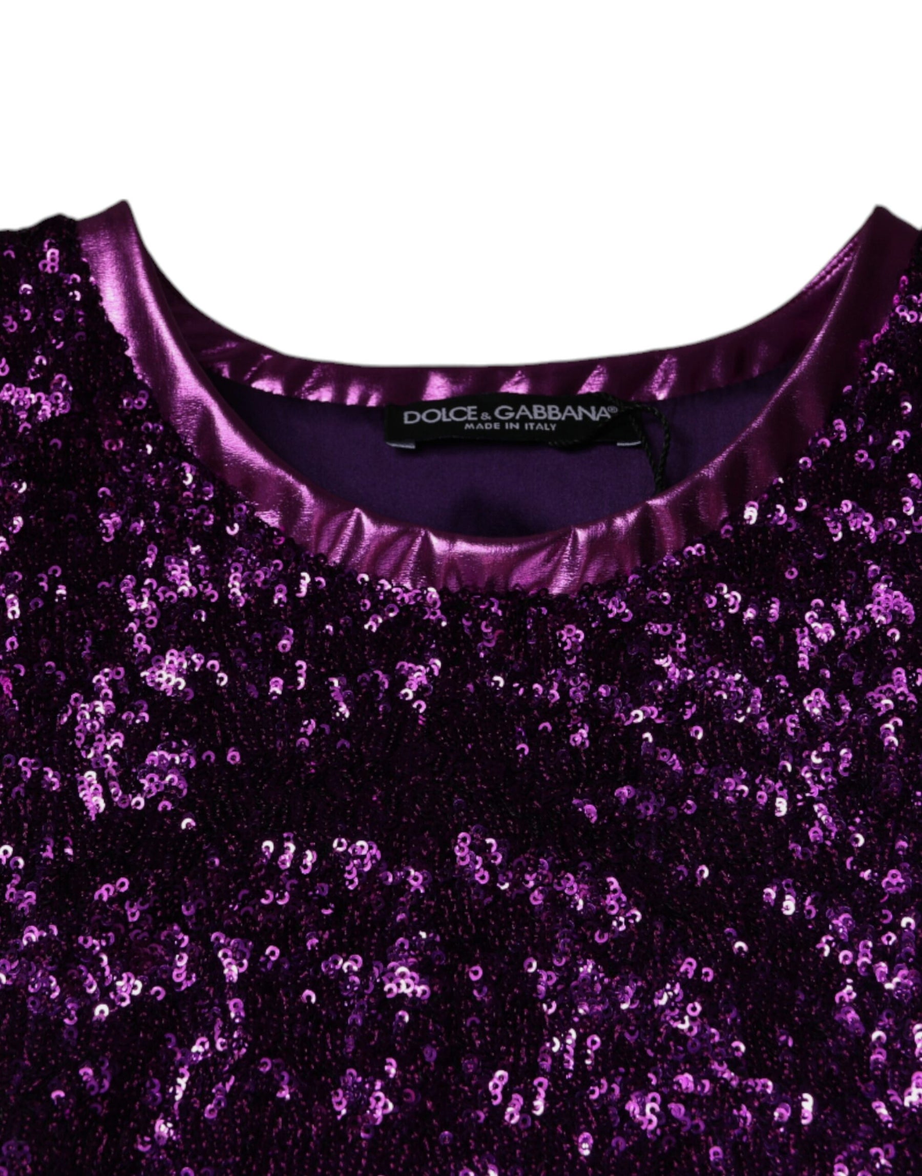 Dolce & Gabbana Purple Sequin Round Neck Sleeveless T-shirt | Regal Royce
