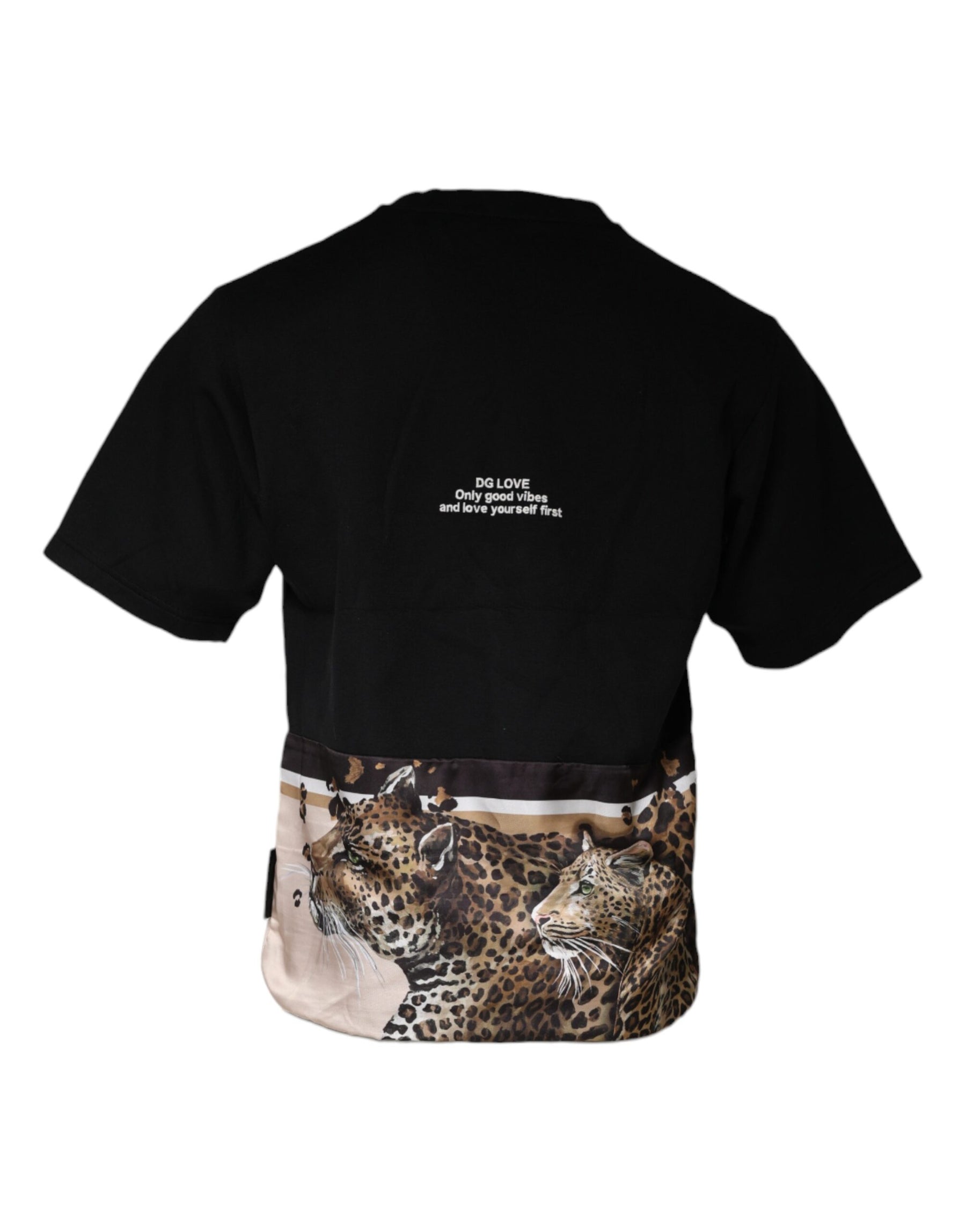 Dolce & Gabbana Black Leopard Cotton Short Sleeves T-shirt | Regal Royce
