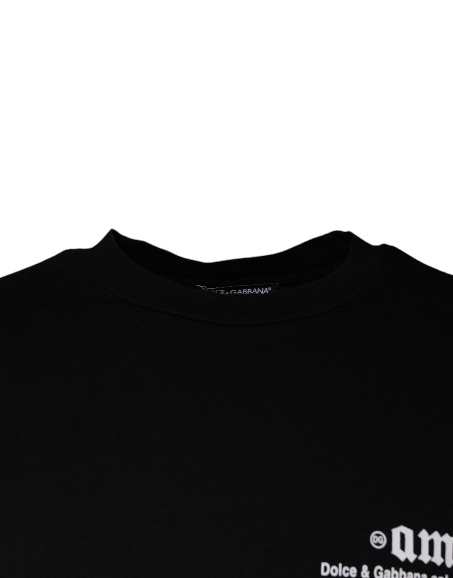 Dolce & Gabbana Black Amore Print Cotton Crew Neck T-shirt | Regal Royce