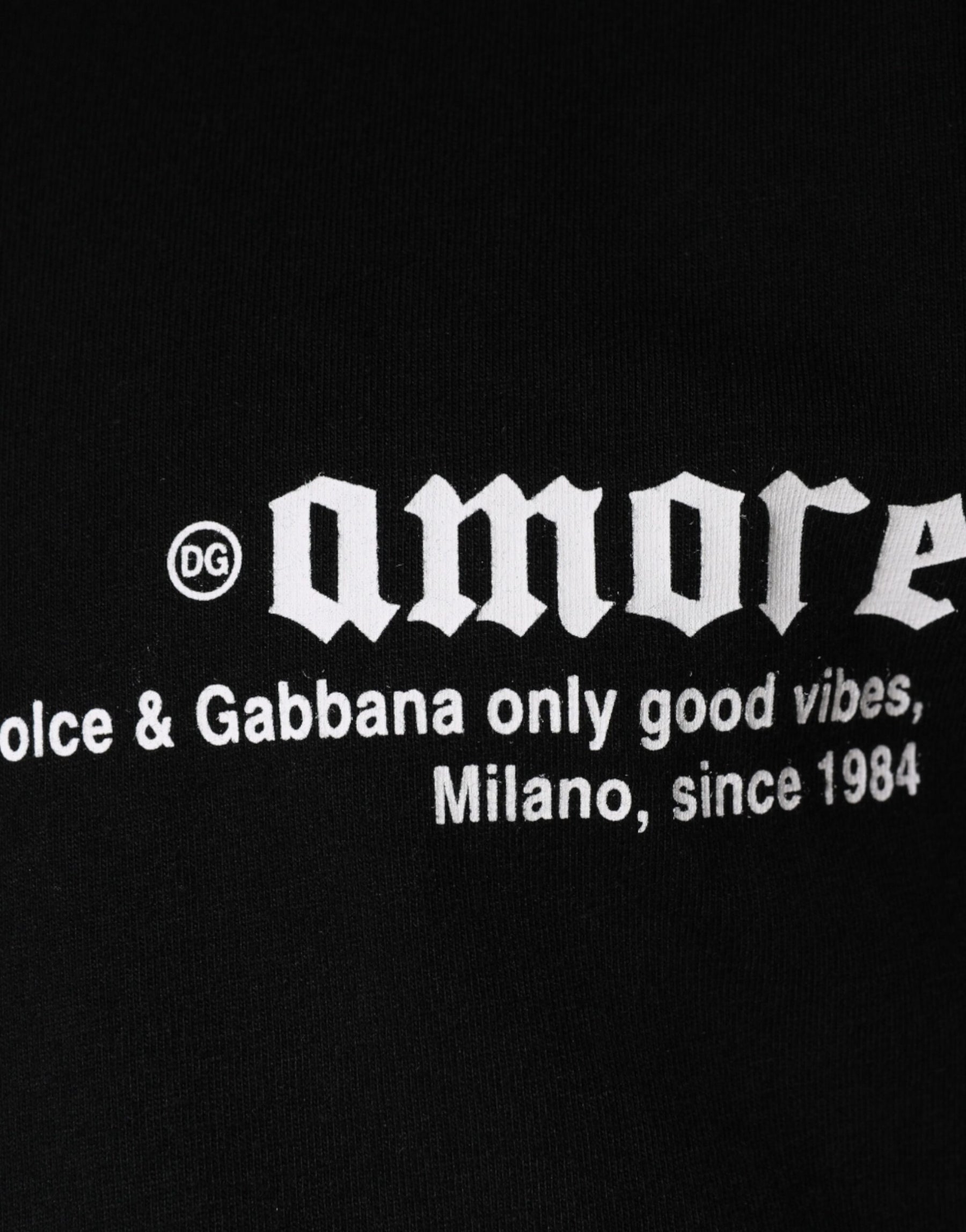 Dolce & Gabbana Black Amore Print Cotton Crew Neck T-shirt | Regal Royce