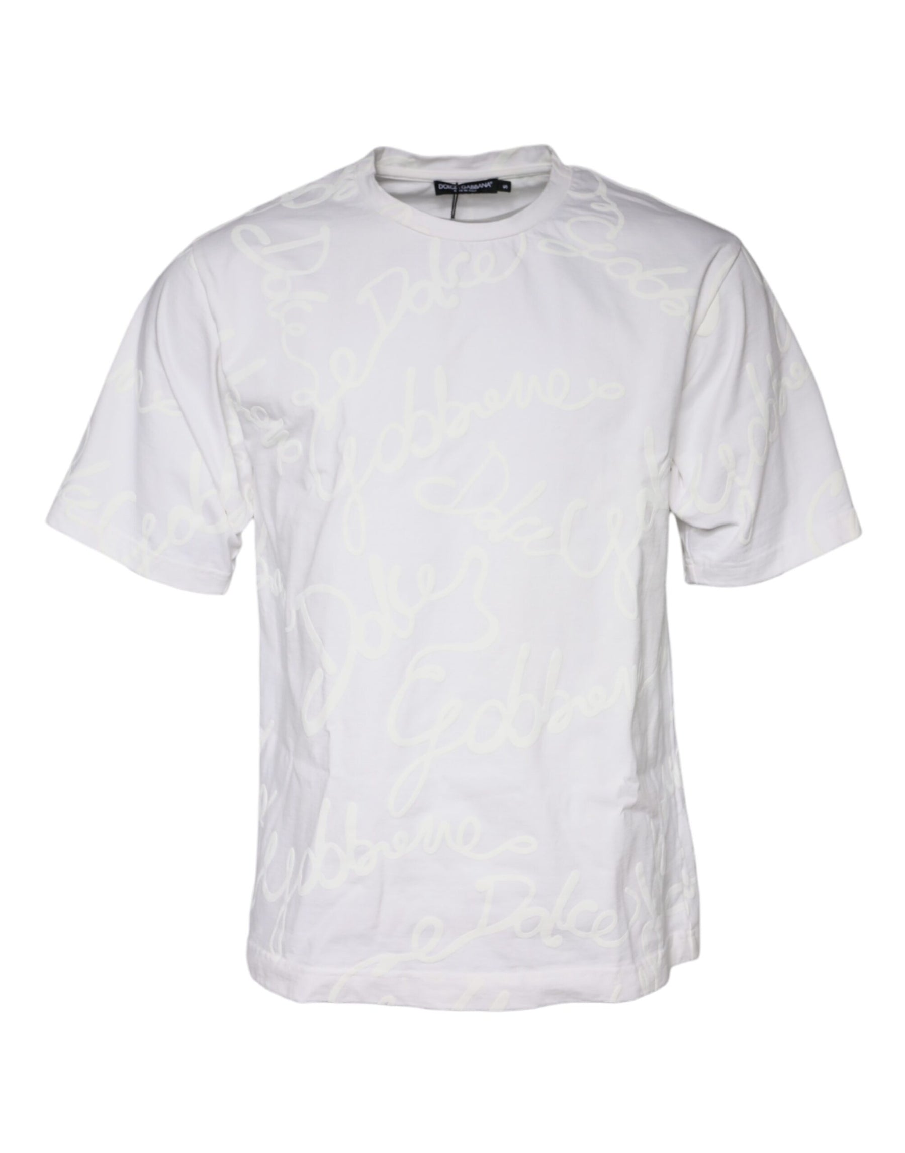 Dolce & Gabbana White Logo Print Cotton Crew Neck T-shirt | Regal Royce