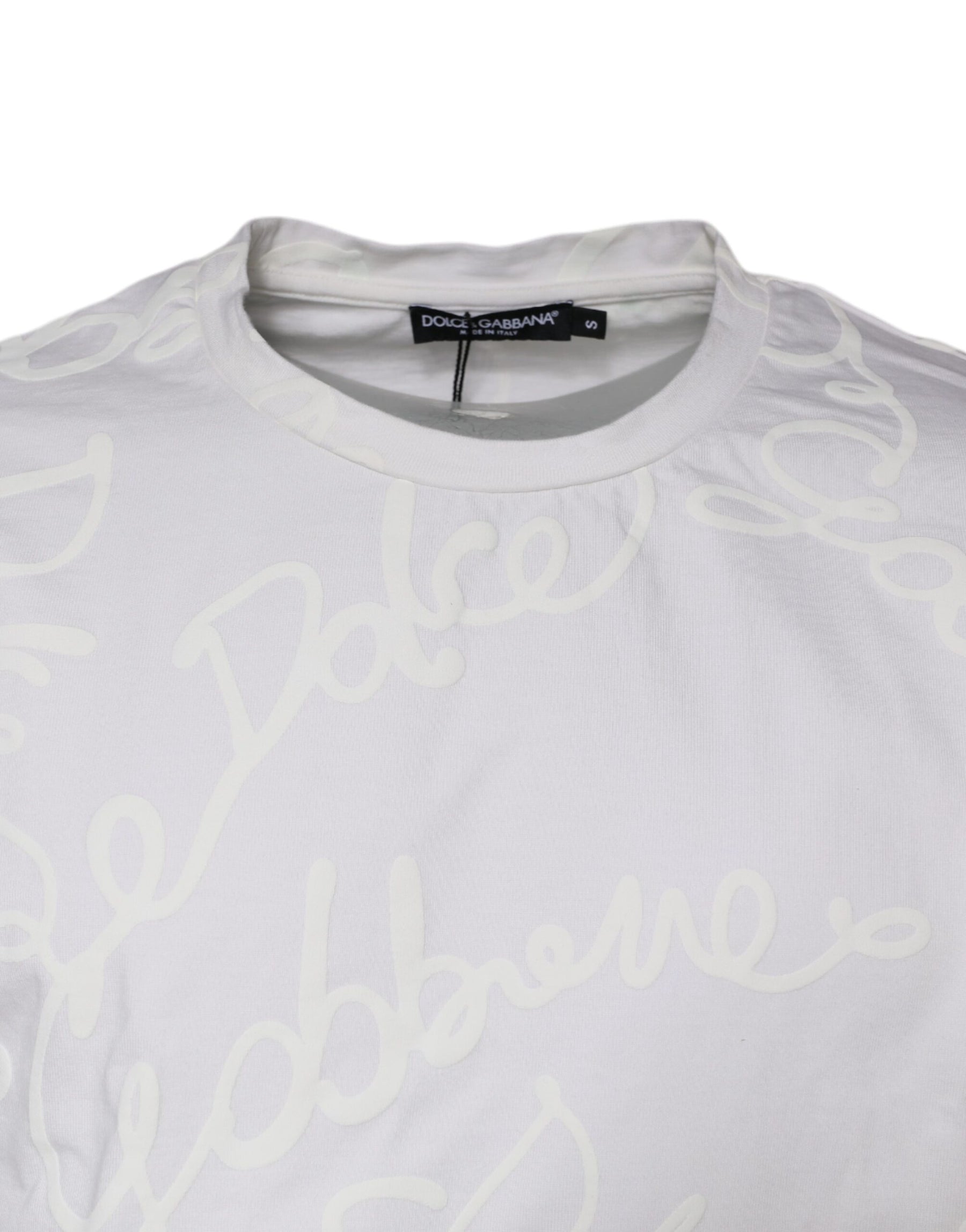 Dolce & Gabbana White Logo Print Cotton Crew Neck T-shirt | Regal Royce