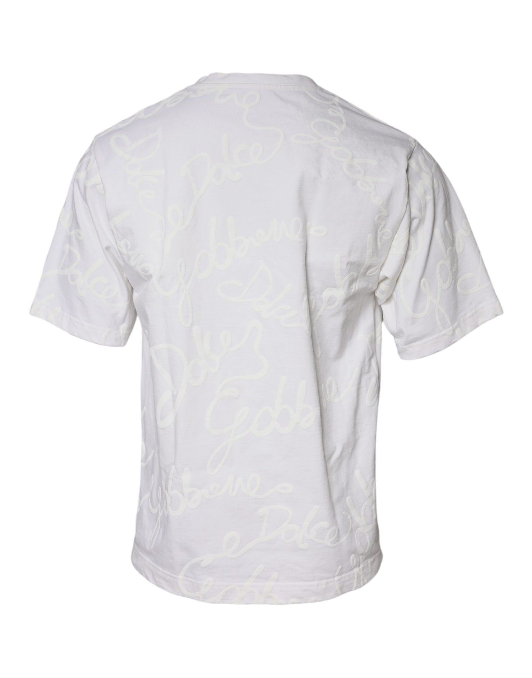 Dolce & Gabbana White Logo Print Cotton Crew Neck T-shirt | Regal Royce