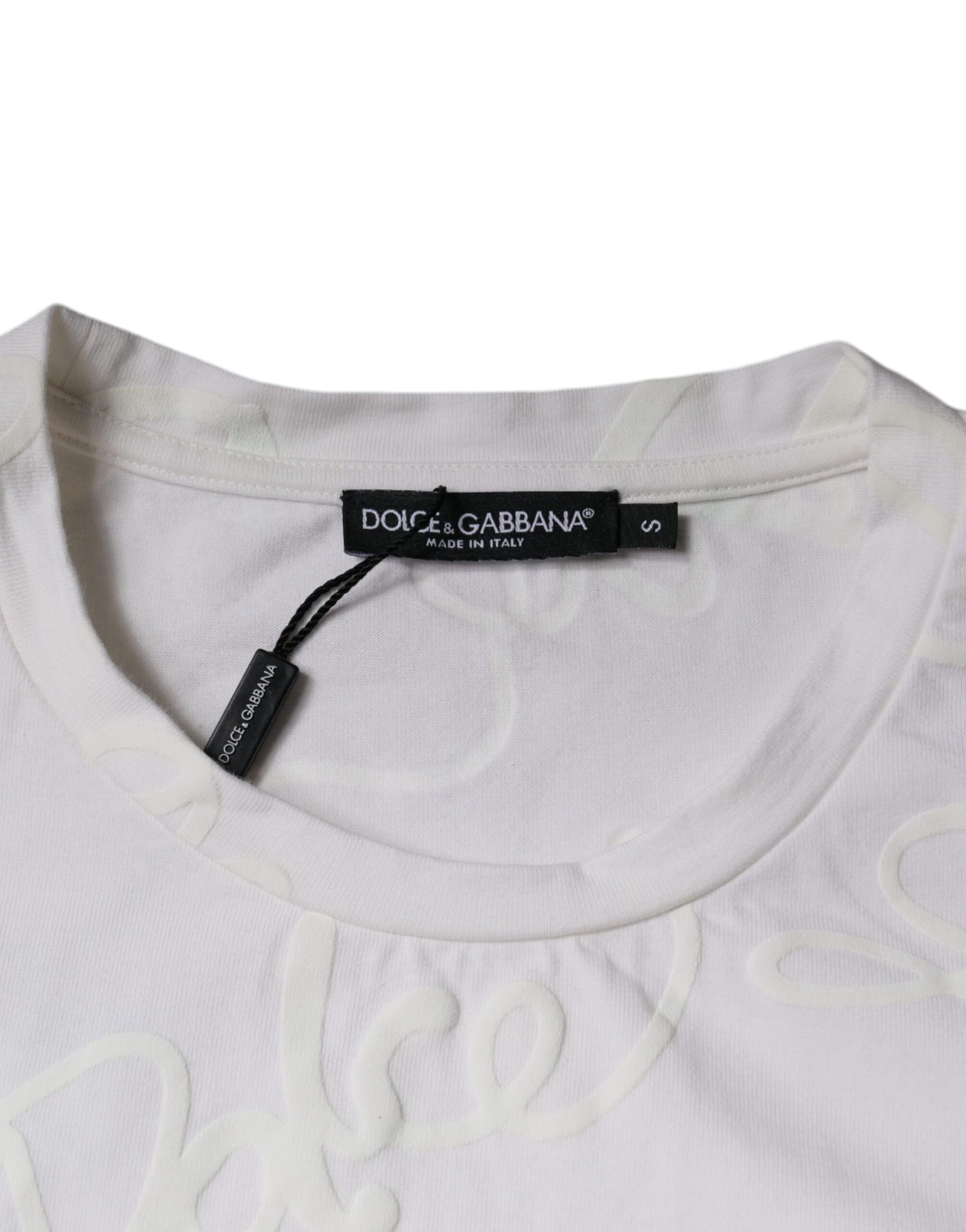 Dolce & Gabbana White Logo Print Cotton Crew Neck T-shirt | Regal Royce