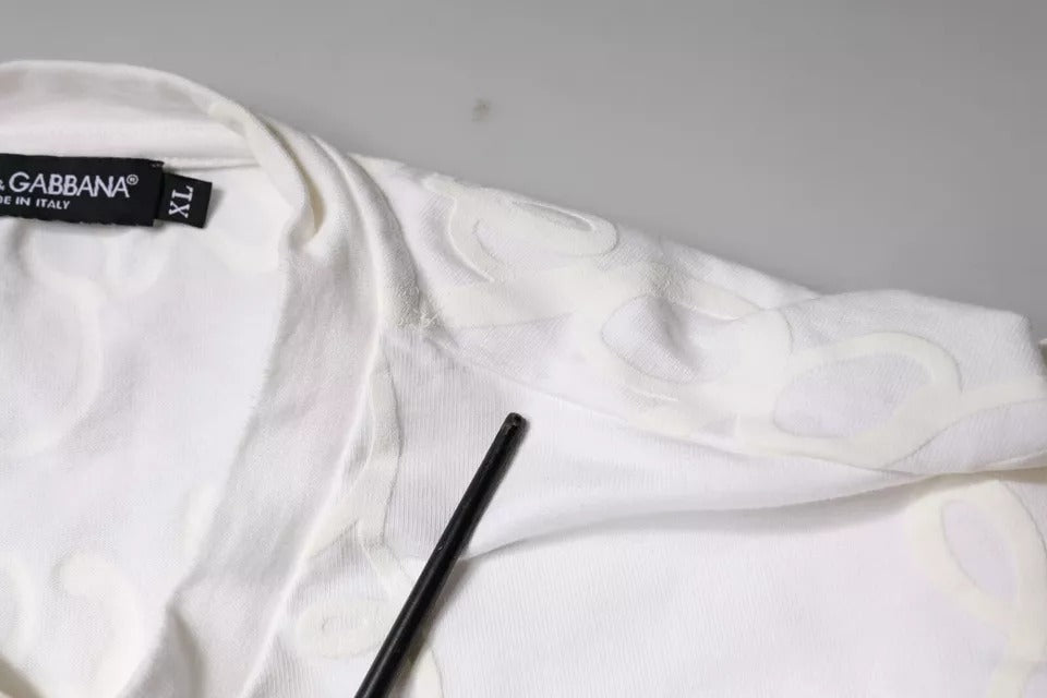 Dolce & Gabbana White Logo Print Cotton Crew Neck T-shirt | Regal Royce