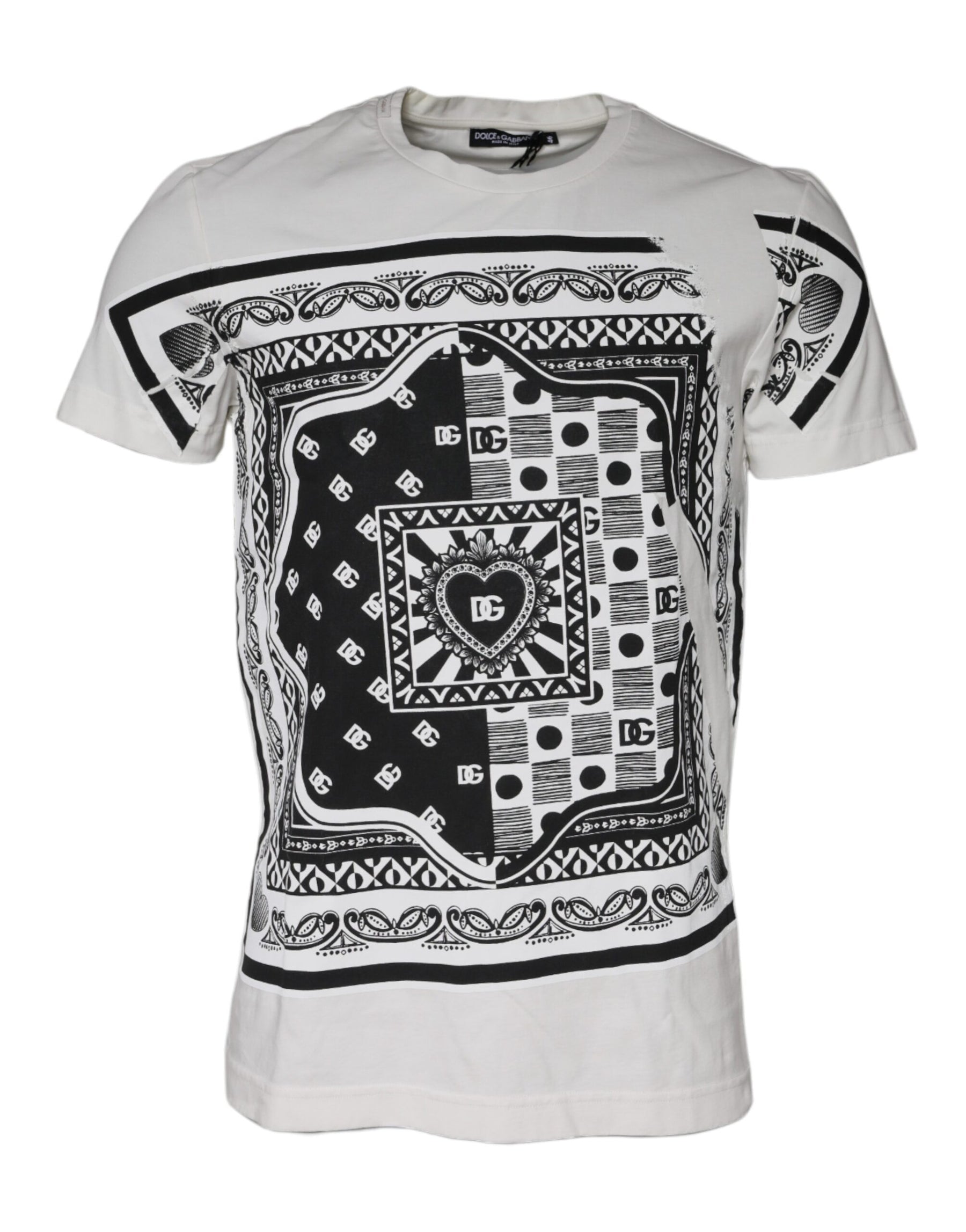 Dolce & Gabbana White Bandana Print Cotton Short Sleeves T-shirt | Regal Royce