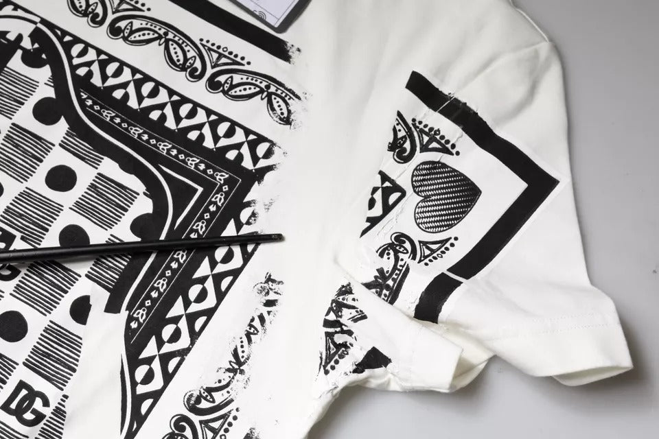 Dolce & Gabbana White Bandana Print Cotton Short Sleeves T-shirt | Regal Royce