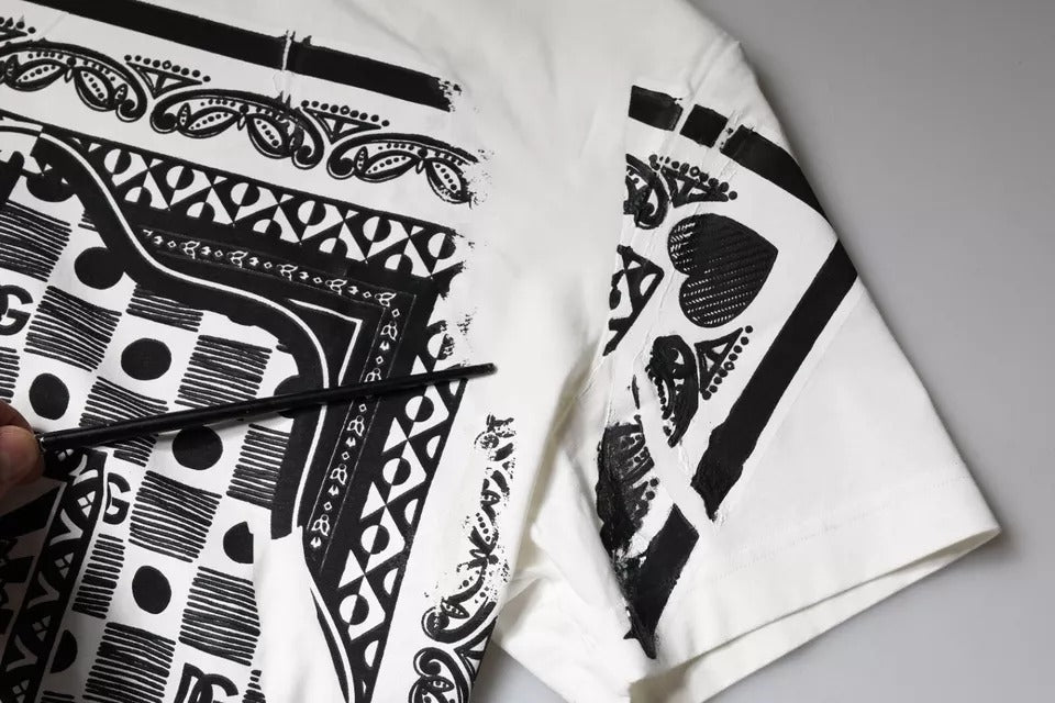 Dolce & Gabbana White Bandana Print Cotton Short Sleeves T-shirt | Regal Royce