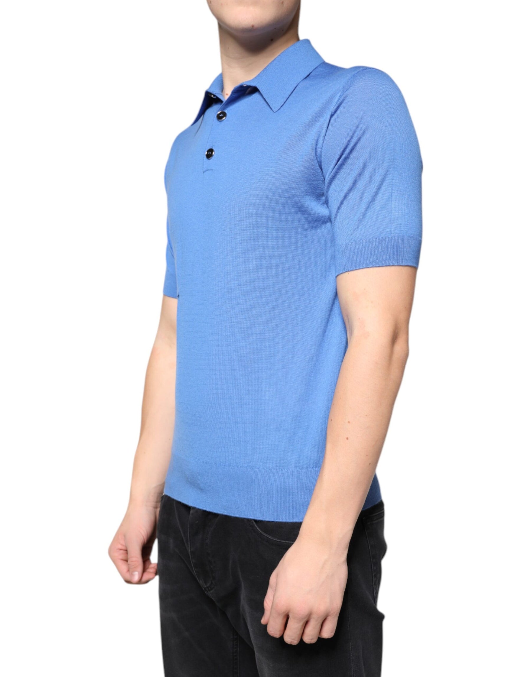 Dolce & Gabbana Blue Cashmere Short Sleeves Men Polo T-shirt | Regal Royce
