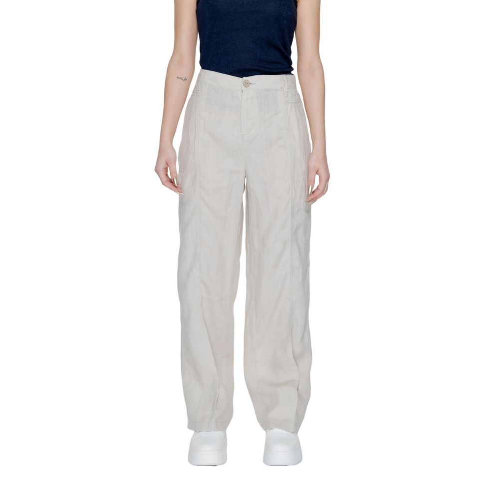 Street One Beige Linen Flared Pants | Regal Royce