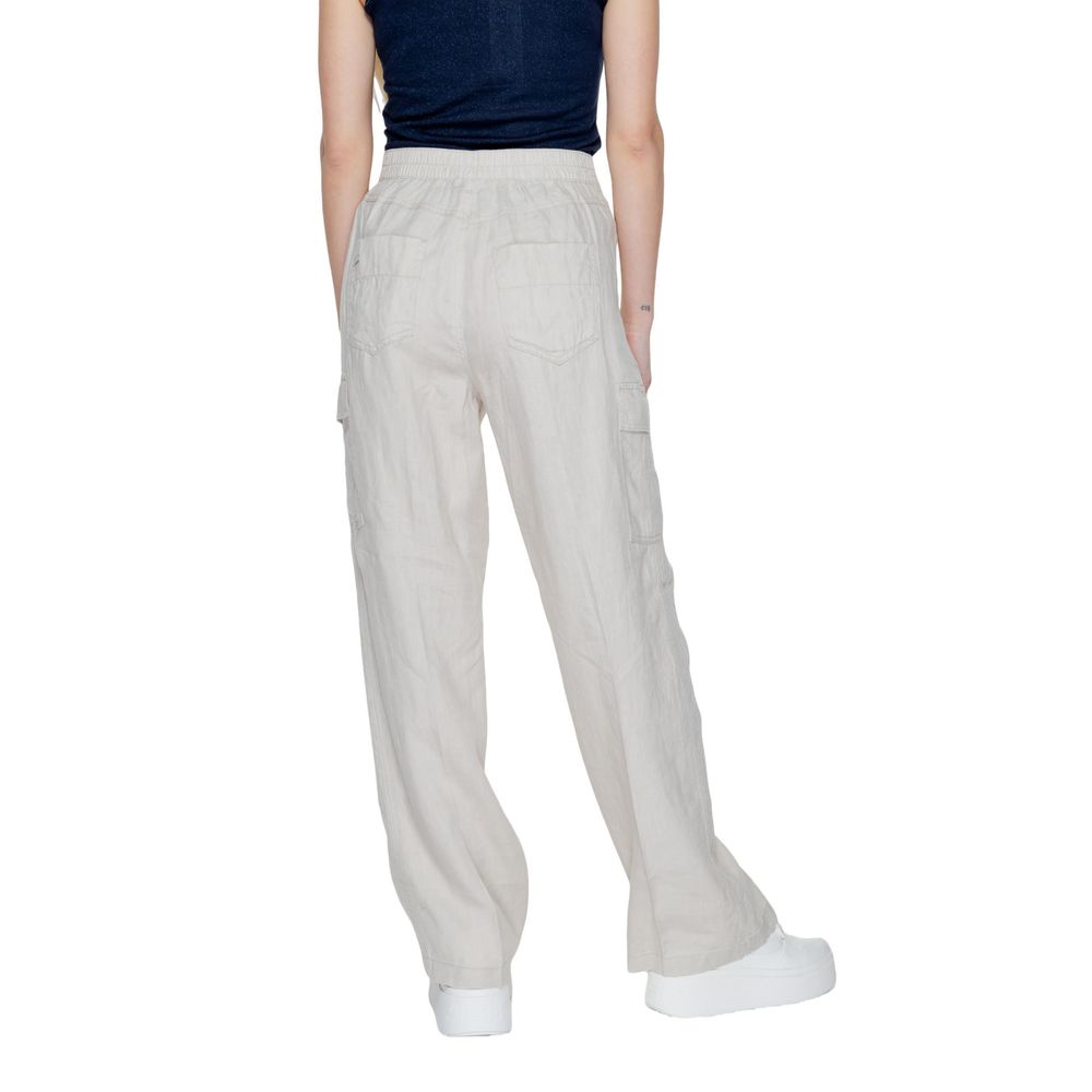 Street One Beige Linen Flared Pants | Regal Royce