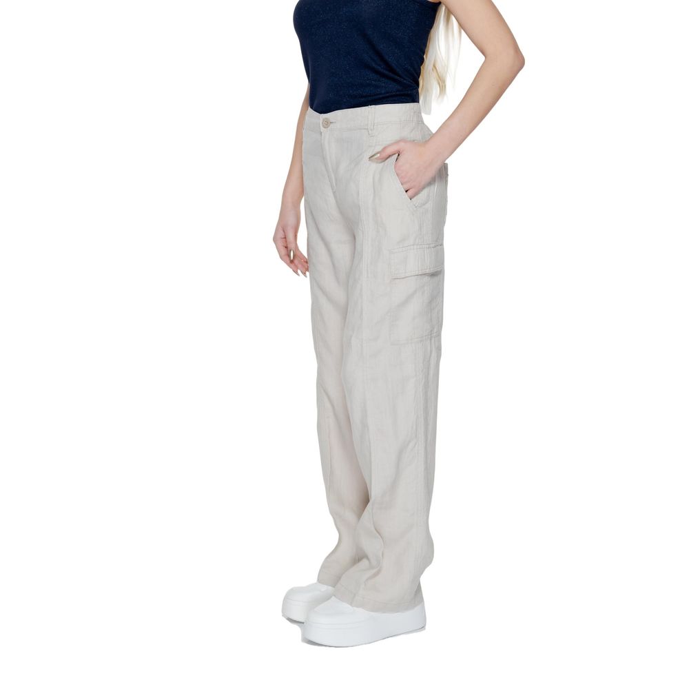 Street One Beige Linen Flared Pants | Regal Royce