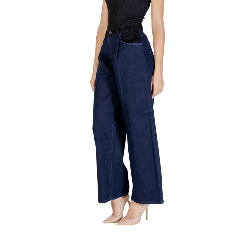 ICHI Blue Cotton Casual Pants | Regal Royce