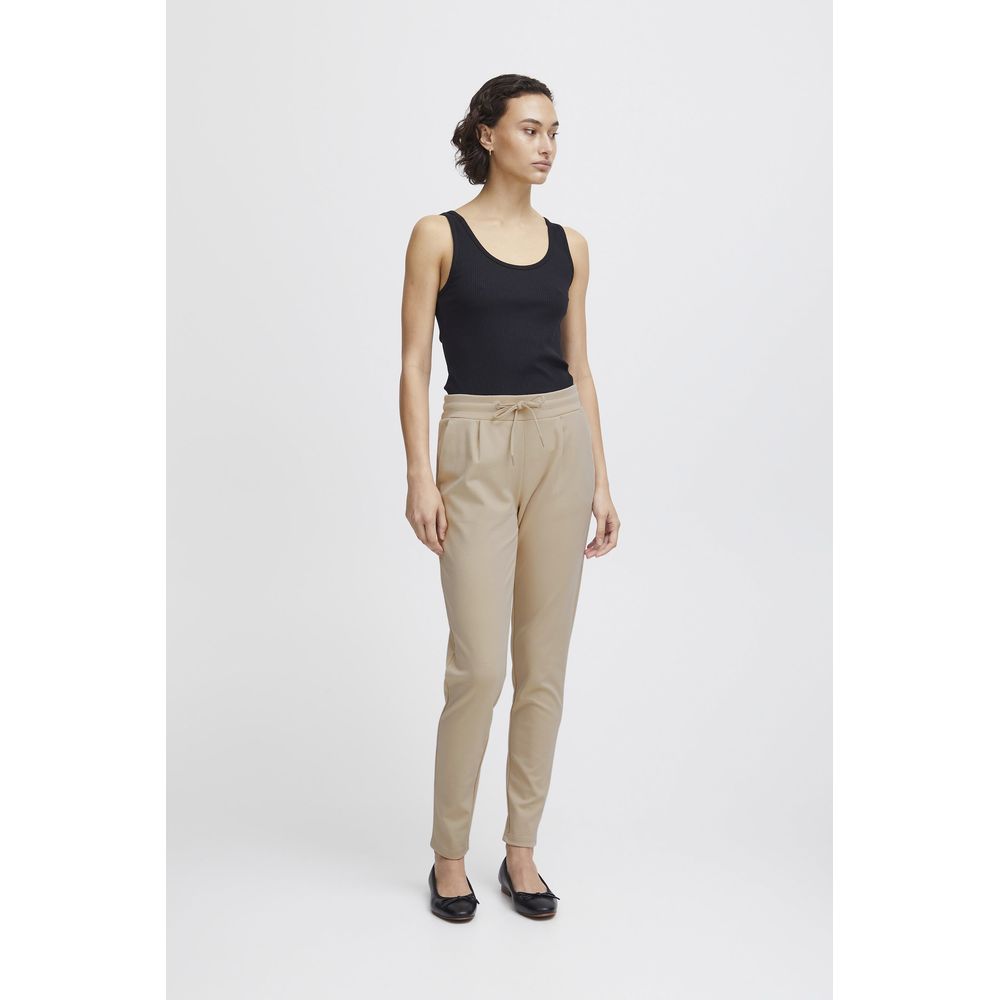 ICHI Beige Polyester Pants | Regal Royce