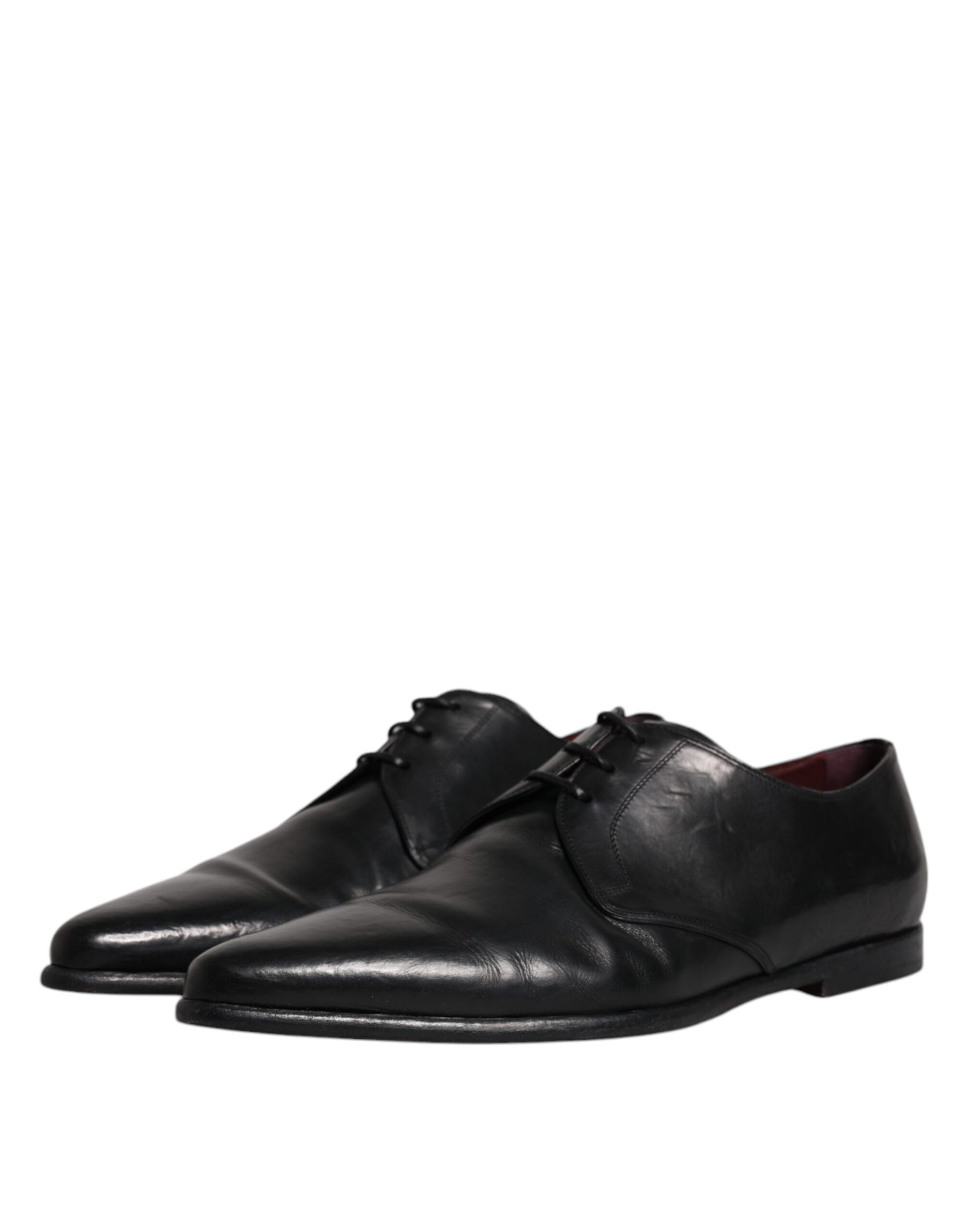 Dolce & Gabbana Black Leather Lace Up Men Derby Formal Shoes | Regal Royce