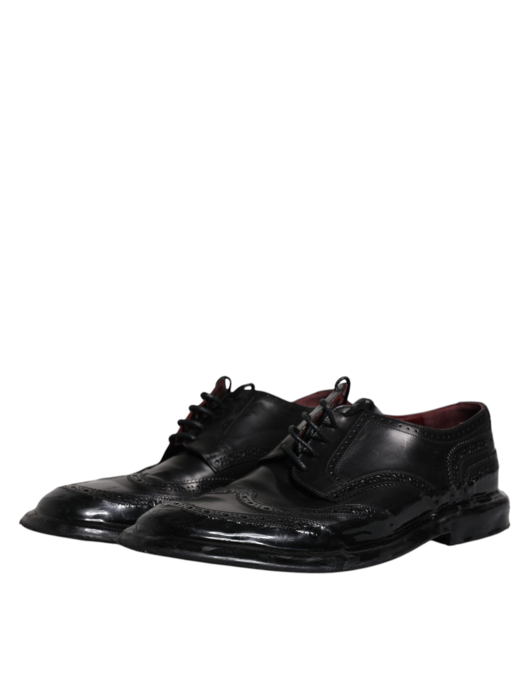 Dolce & Gabbana Black Leather Derby Wingtip Formal Shoes | Regal Royce