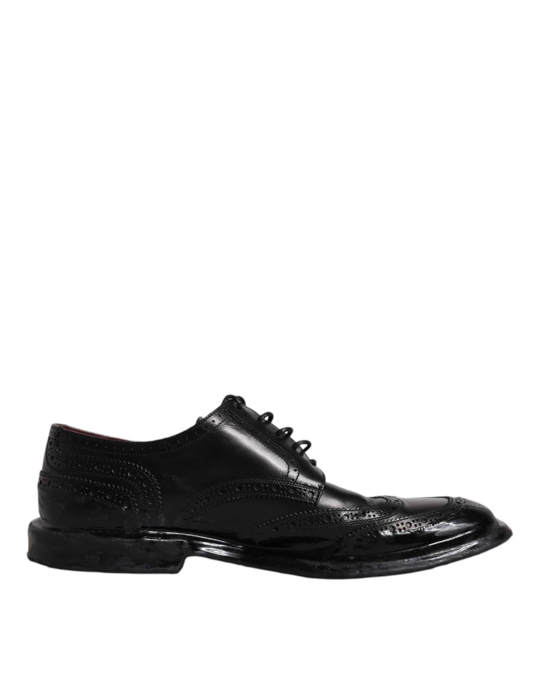 Dolce & Gabbana Black Leather Derby Wingtip Formal Shoes | Regal Royce