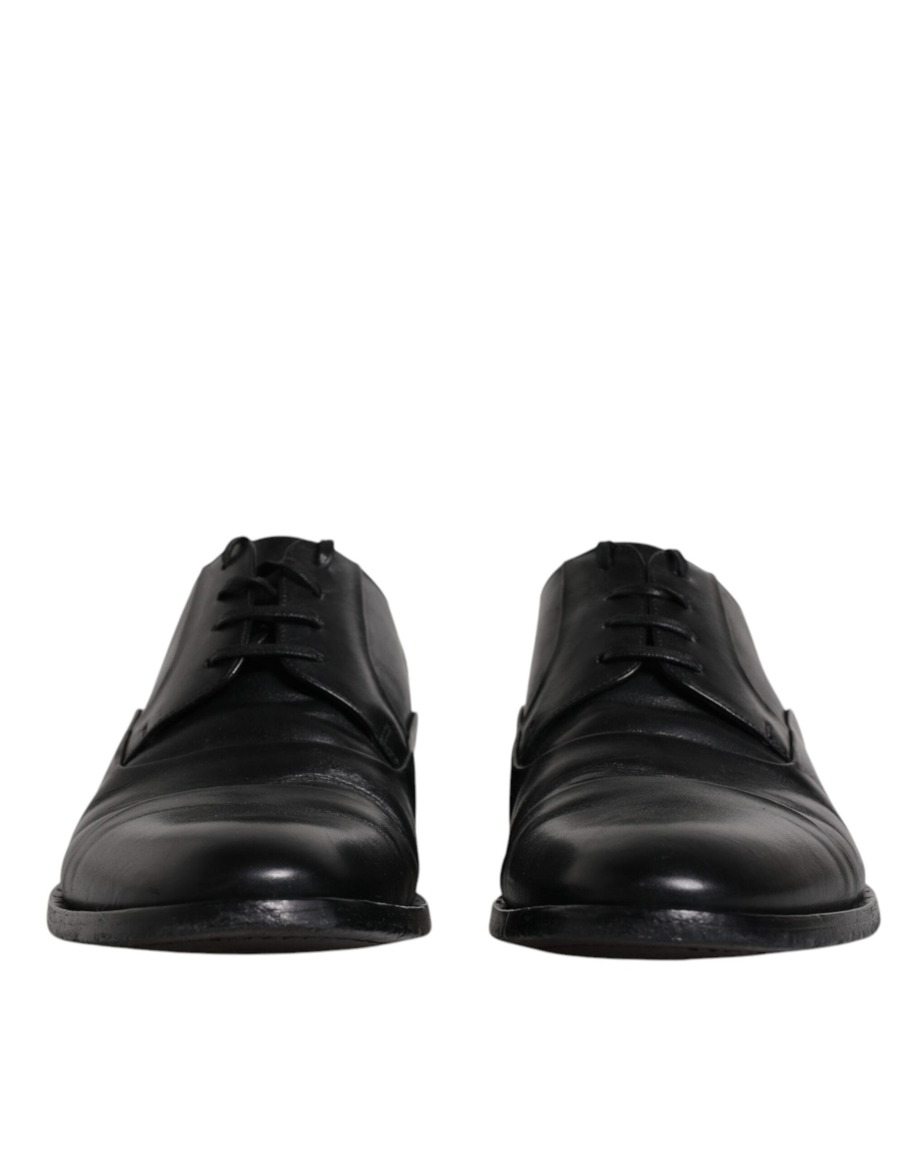 Dolce & Gabbana Black Leather Lace Up Men Derby Formal Shoes | Regal Royce