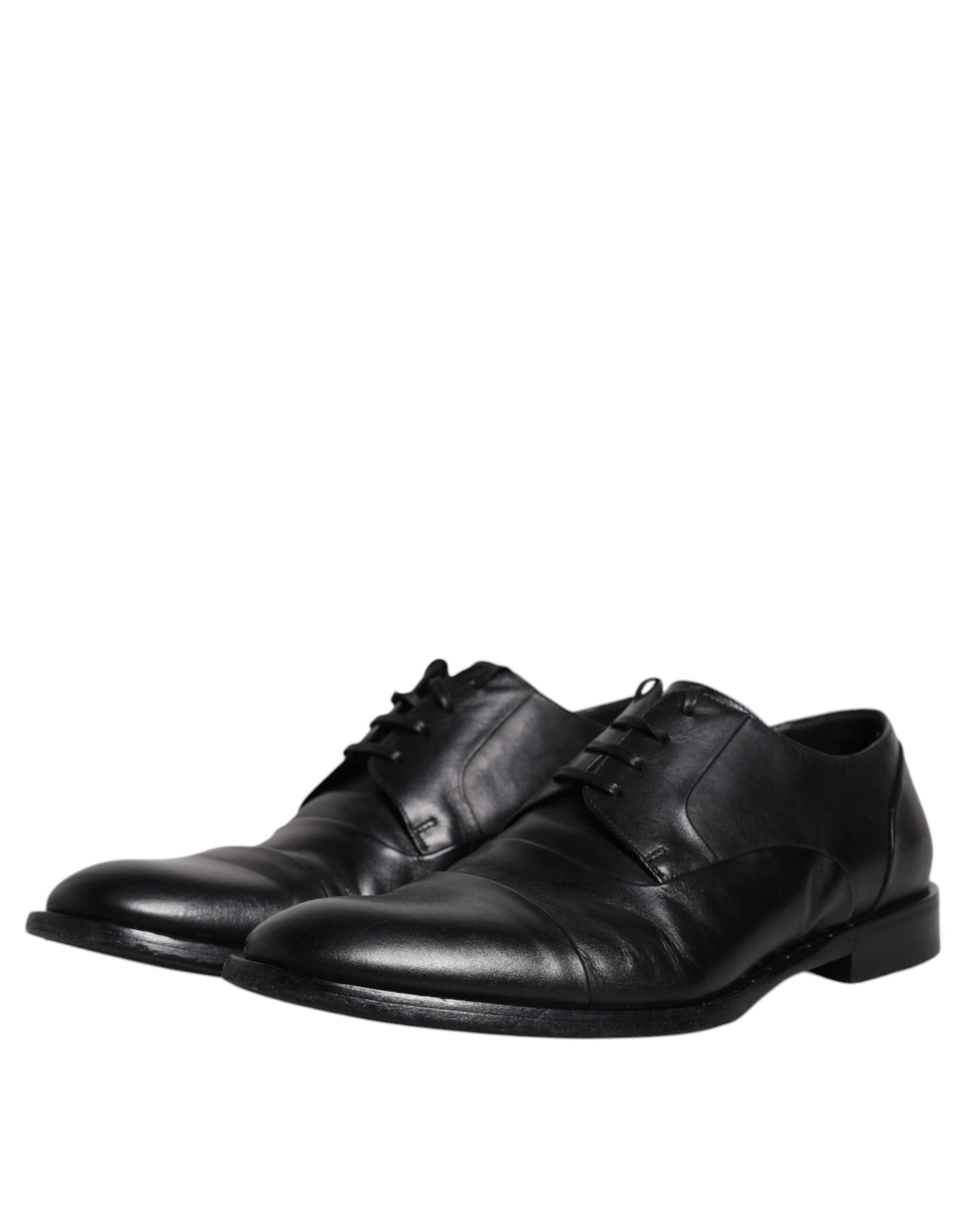 Dolce & Gabbana Black Leather Lace Up Men Derby Formal Shoes | Regal Royce