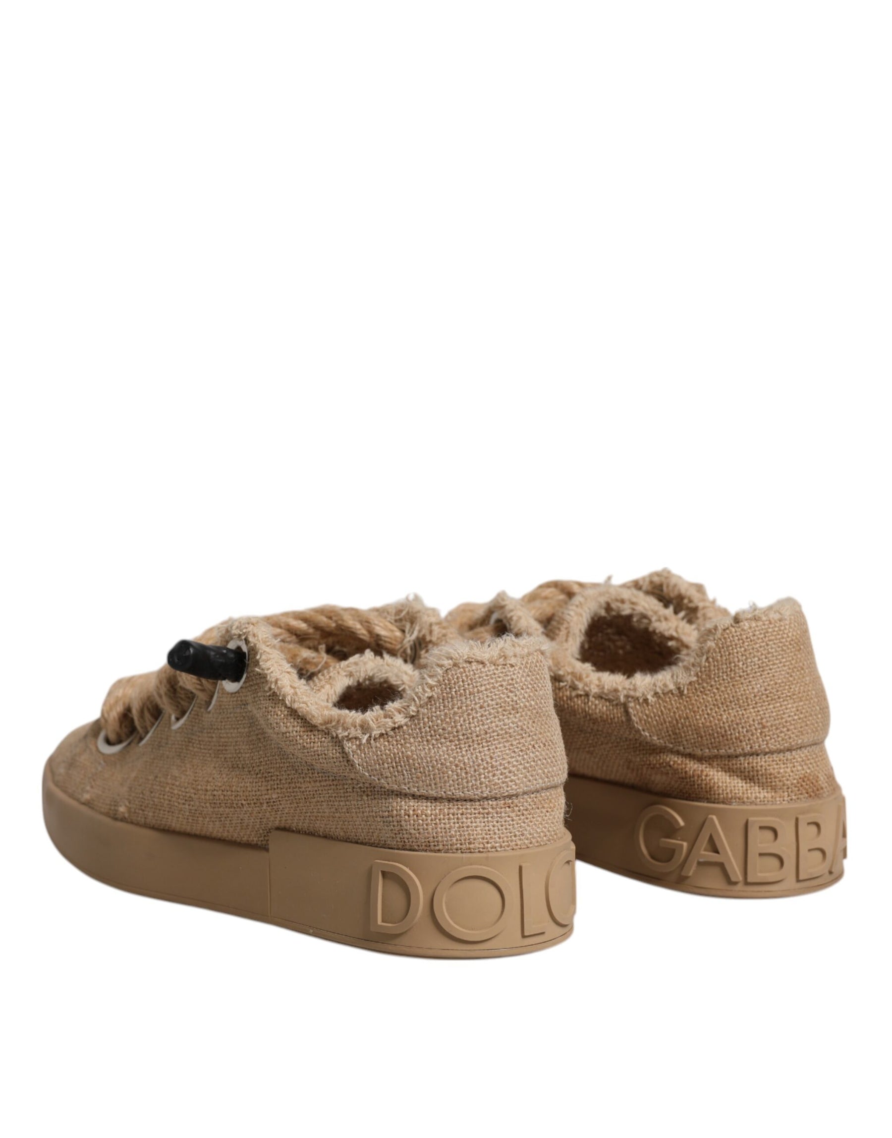 Dolce & Gabbana Brown Jute Fabric Low Top Men Sneakers Shoes | Regal Royce