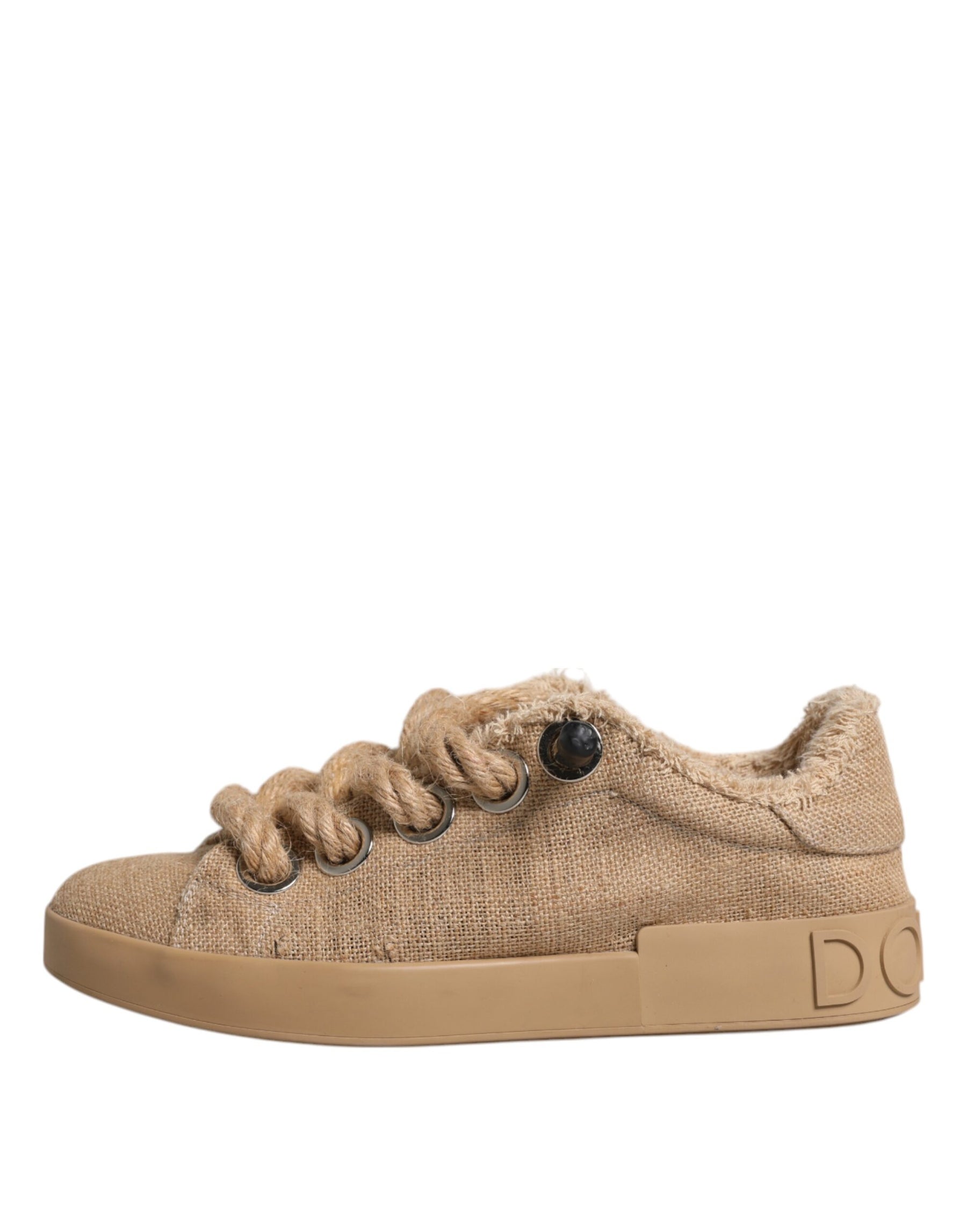 Dolce & Gabbana Brown Jute Fabric Low Top Men Sneakers Shoes | Regal Royce