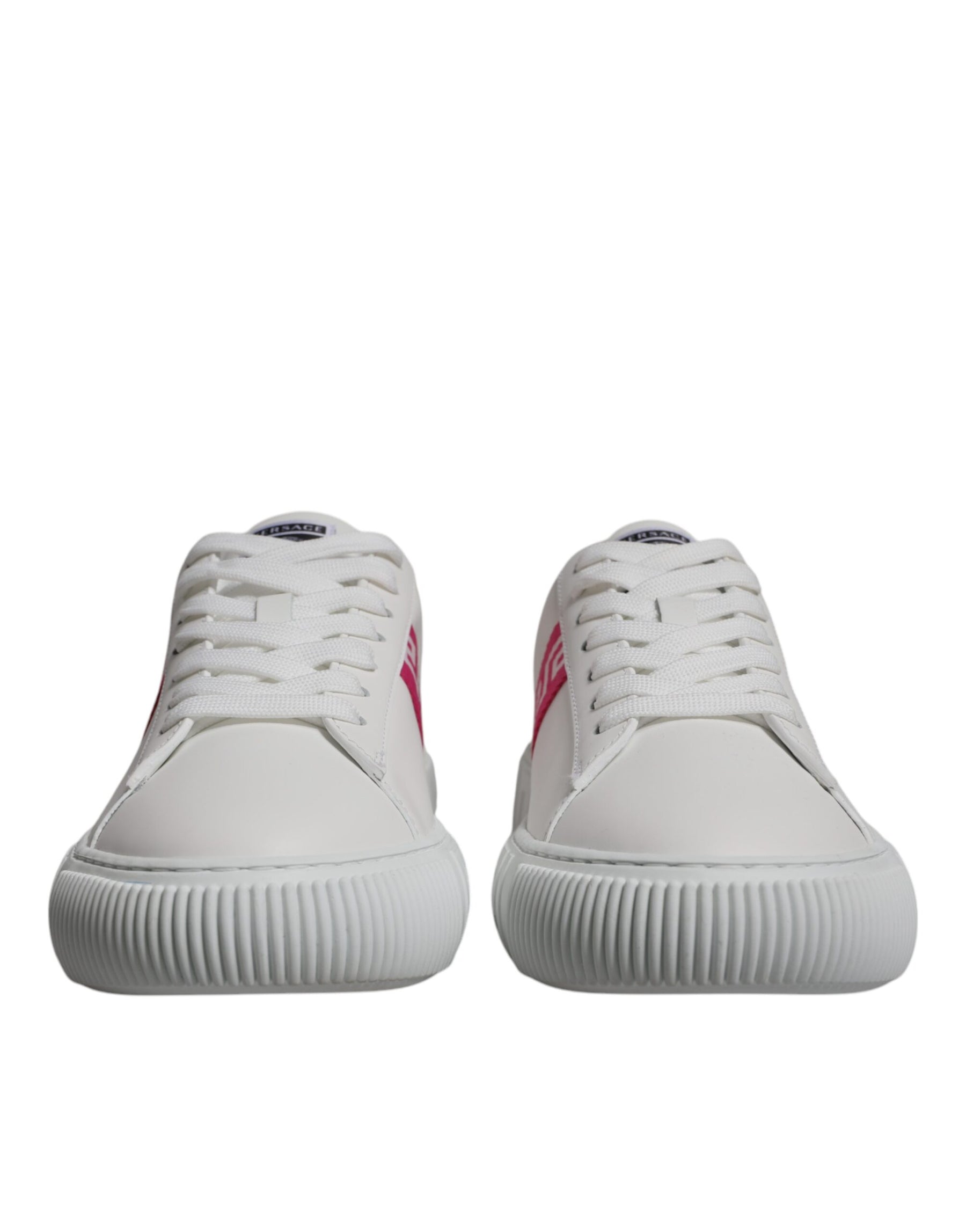 Versace White Pink Greca Print Platform Low Top Sneakers Shoes | Regal Royce