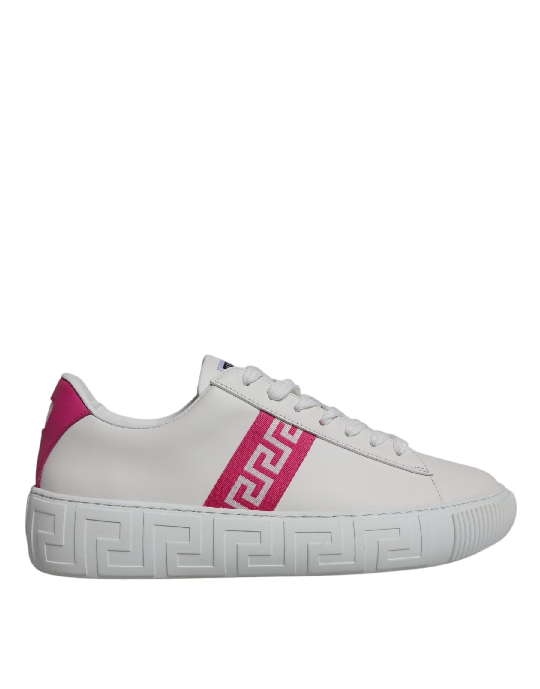 Versace White Pink Greca Print Platform Low Top Sneakers Shoes | Regal Royce