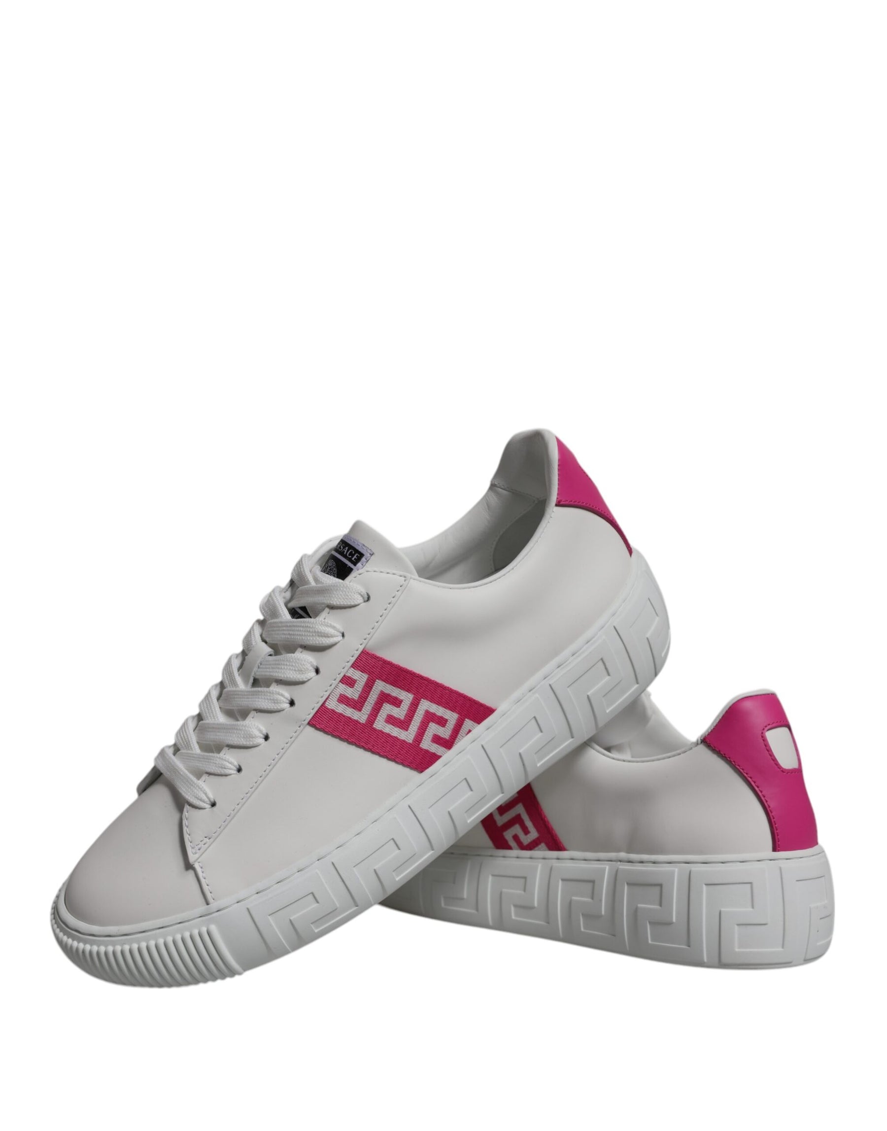 Versace White Pink Greca Print Platform Low Top Sneakers Shoes | Regal Royce