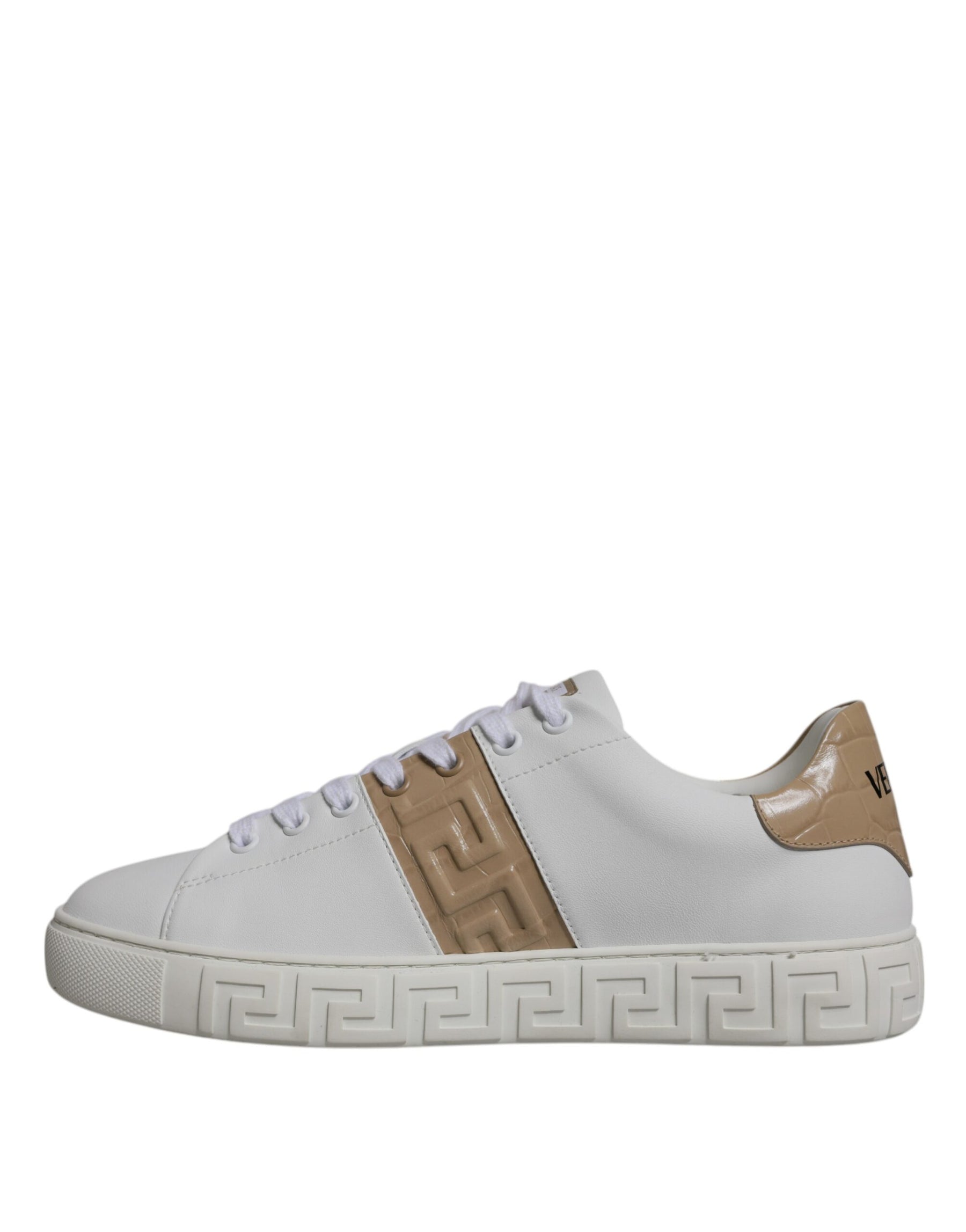 Versace White Brown Greca Print TPU Low Top Men Sneakers Shoes | Regal Royce