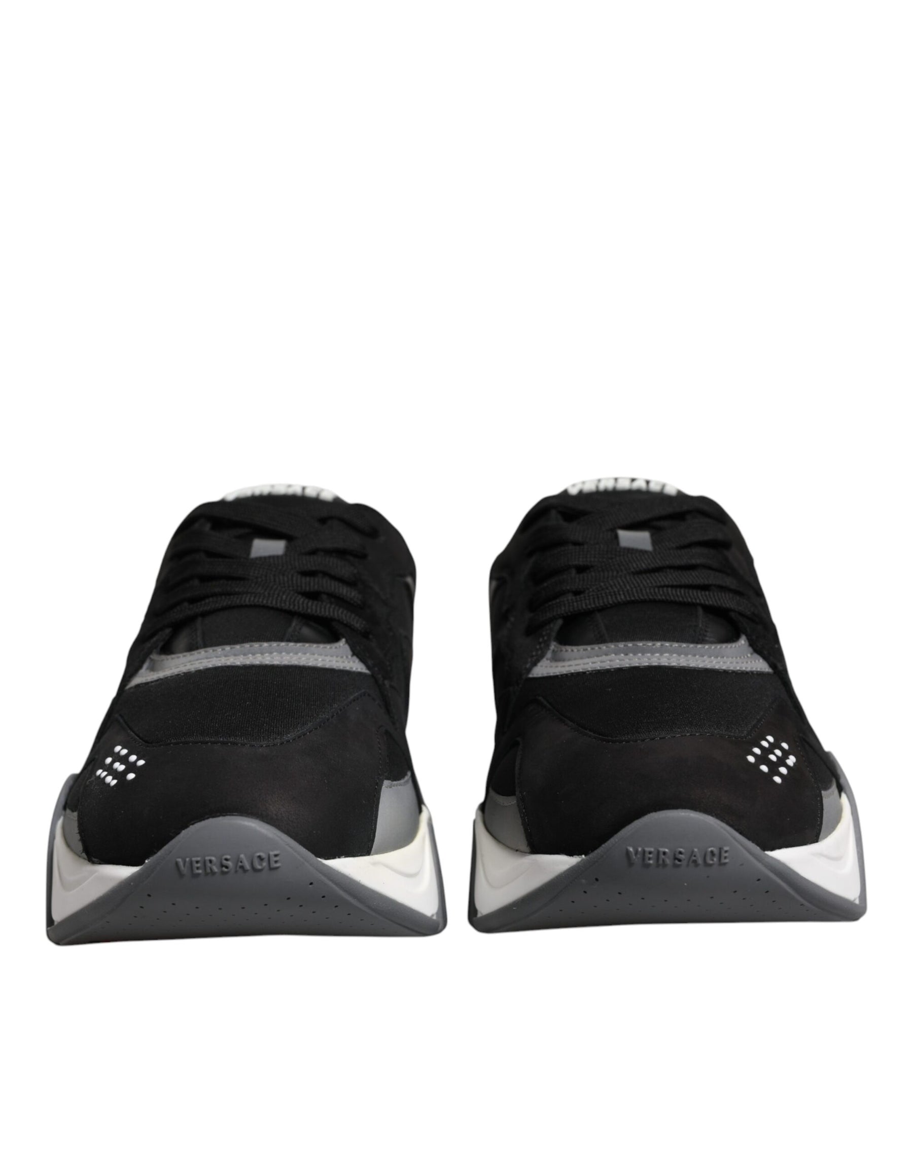 Versace Black Leather Neoprene Chunky Low Top Sneakers Squalo Shoes | Regal Royce