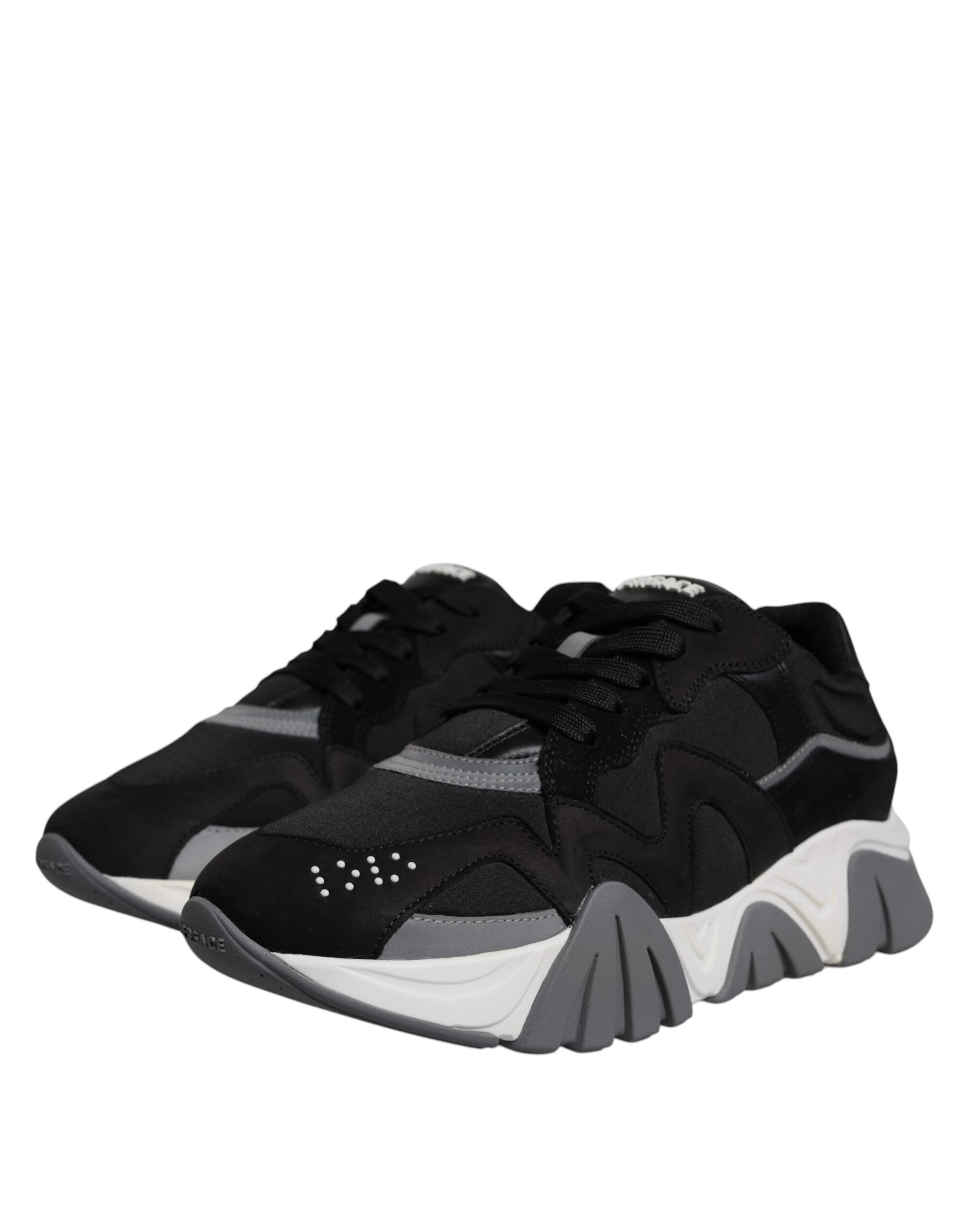 Versace Black Leather Neoprene Chunky Low Top Sneakers Squalo Shoes | Regal Royce
