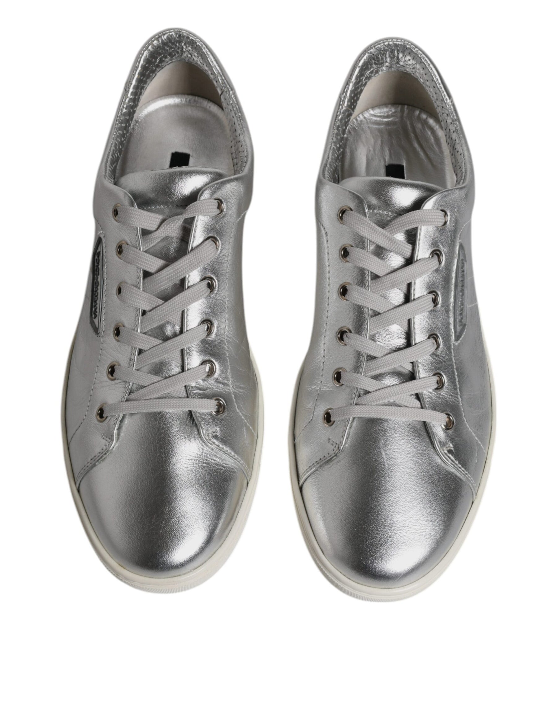 Dolce & Gabbana Silver London Low Top Leather Sneakers Shoes | Regal Royce