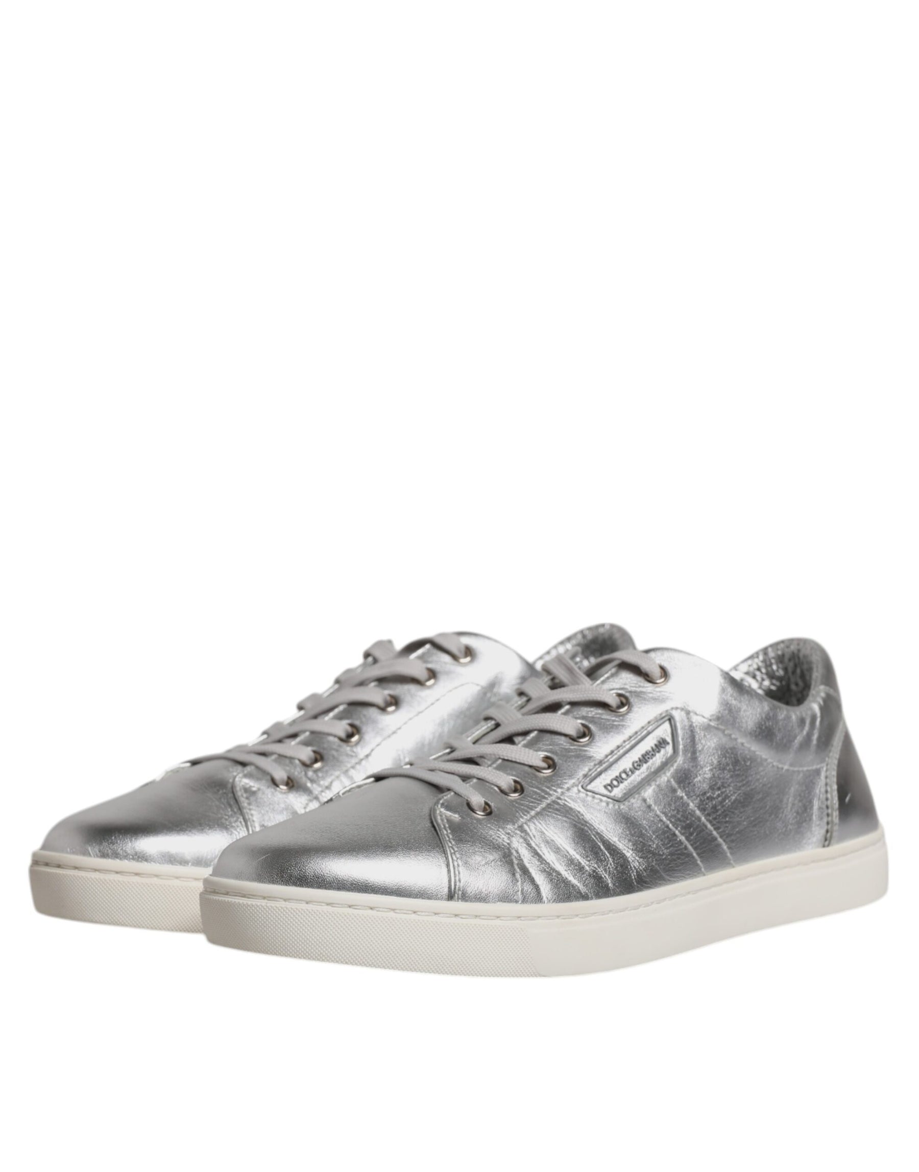 Dolce & Gabbana Silver London Low Top Leather Sneakers Shoes | Regal Royce
