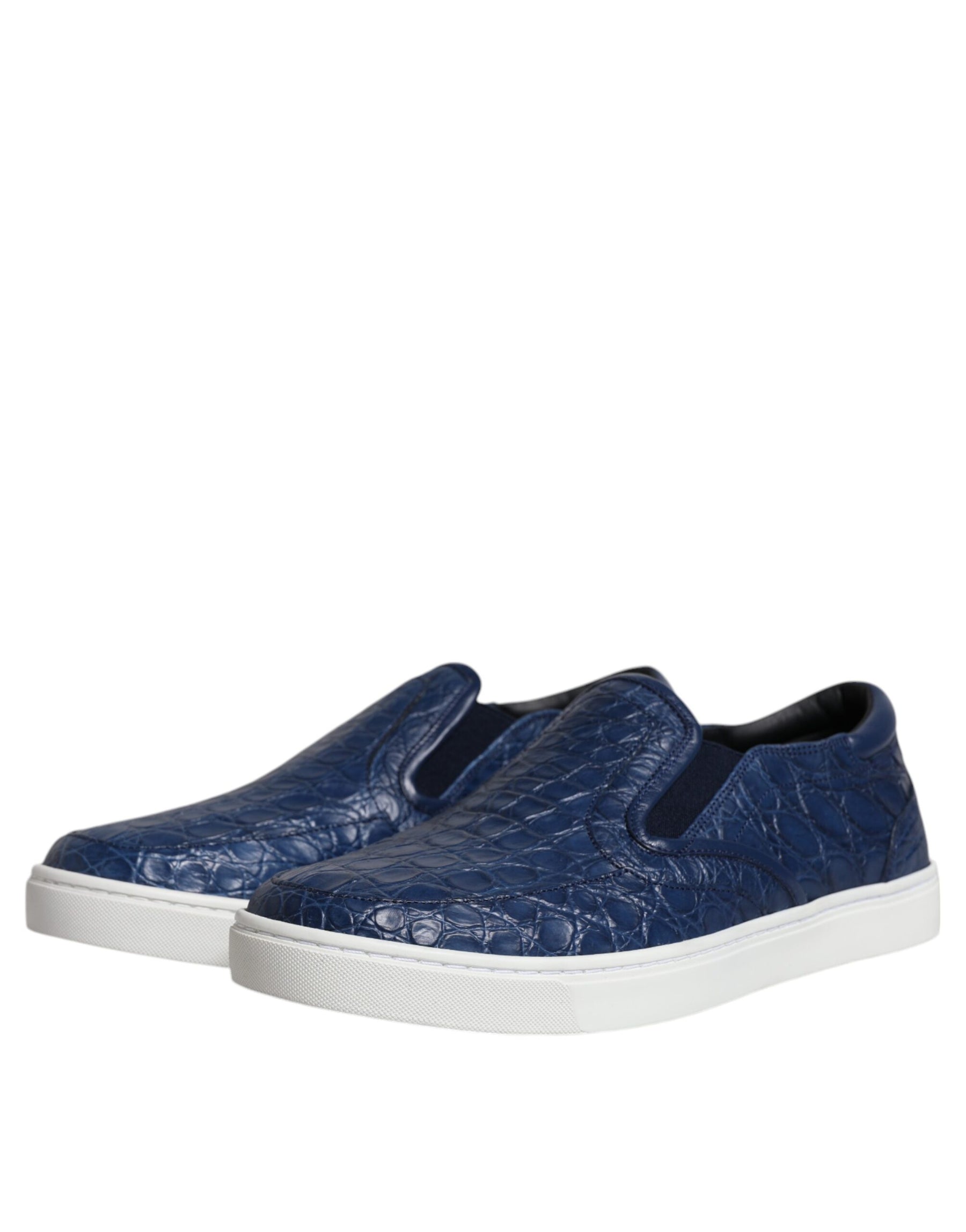 Dolce & Gabbana Blue Croc Exotic Leather Men Sneakers Shoes | Regal Royce