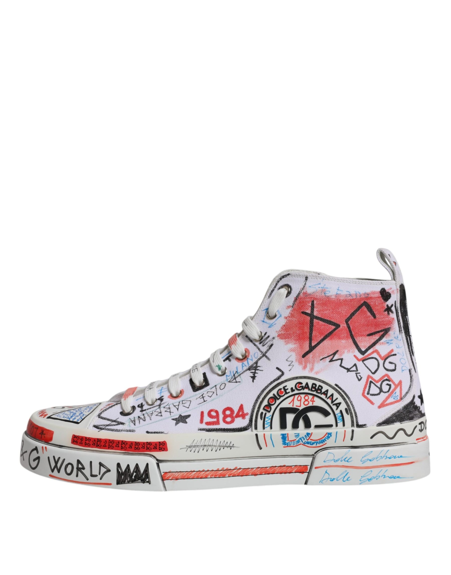 Dolce & Gabbana White Portofino Graffiti High Top Men Sneakers Shoes | Regal Royce