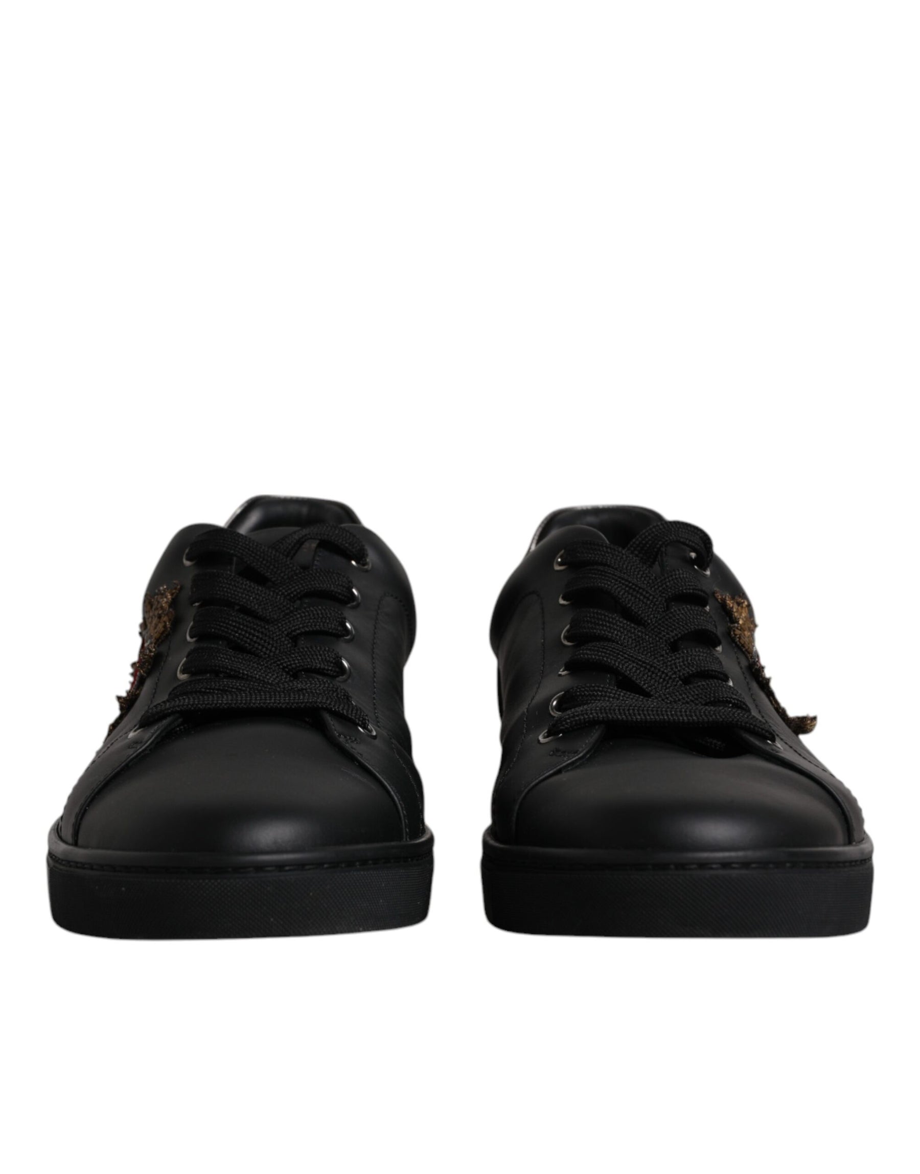 Dolce & Gabbana Black Leather London Heart Men Sneakers Shoes | Regal Royce
