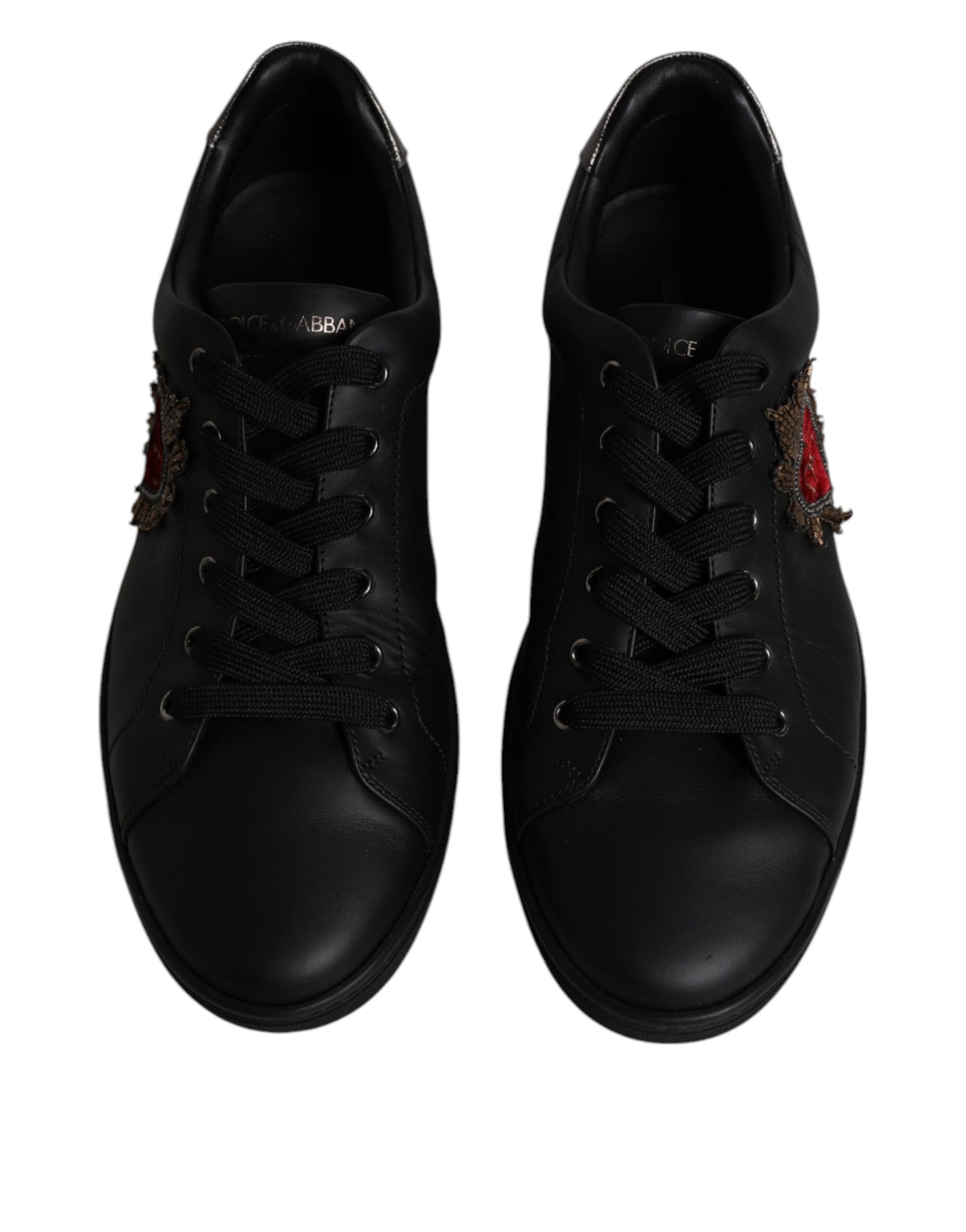 Dolce & Gabbana Black Leather London Heart Men Sneakers Shoes | Regal Royce