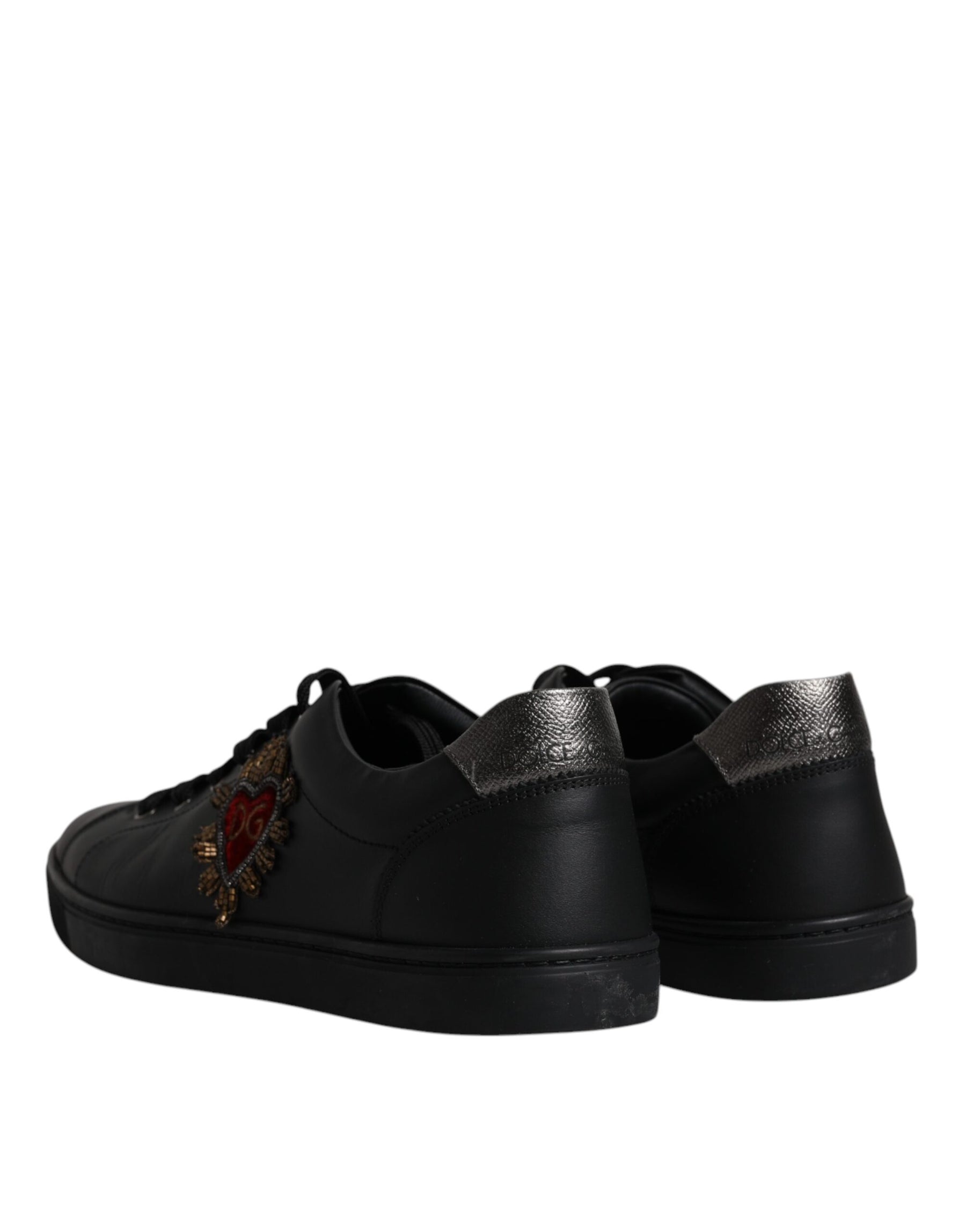 Dolce & Gabbana Black Leather London Heart Men Sneakers Shoes | Regal Royce